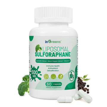Liposomal Sulforaphane 500mg Supplement from Broccoli Extract with Quercetin, Black Pepper & Vitamin C – Antioxidant, Detox & Cellular Support, Cellular Health Formula for Men & Women, 60 Capsules inGreens buy supplements canada