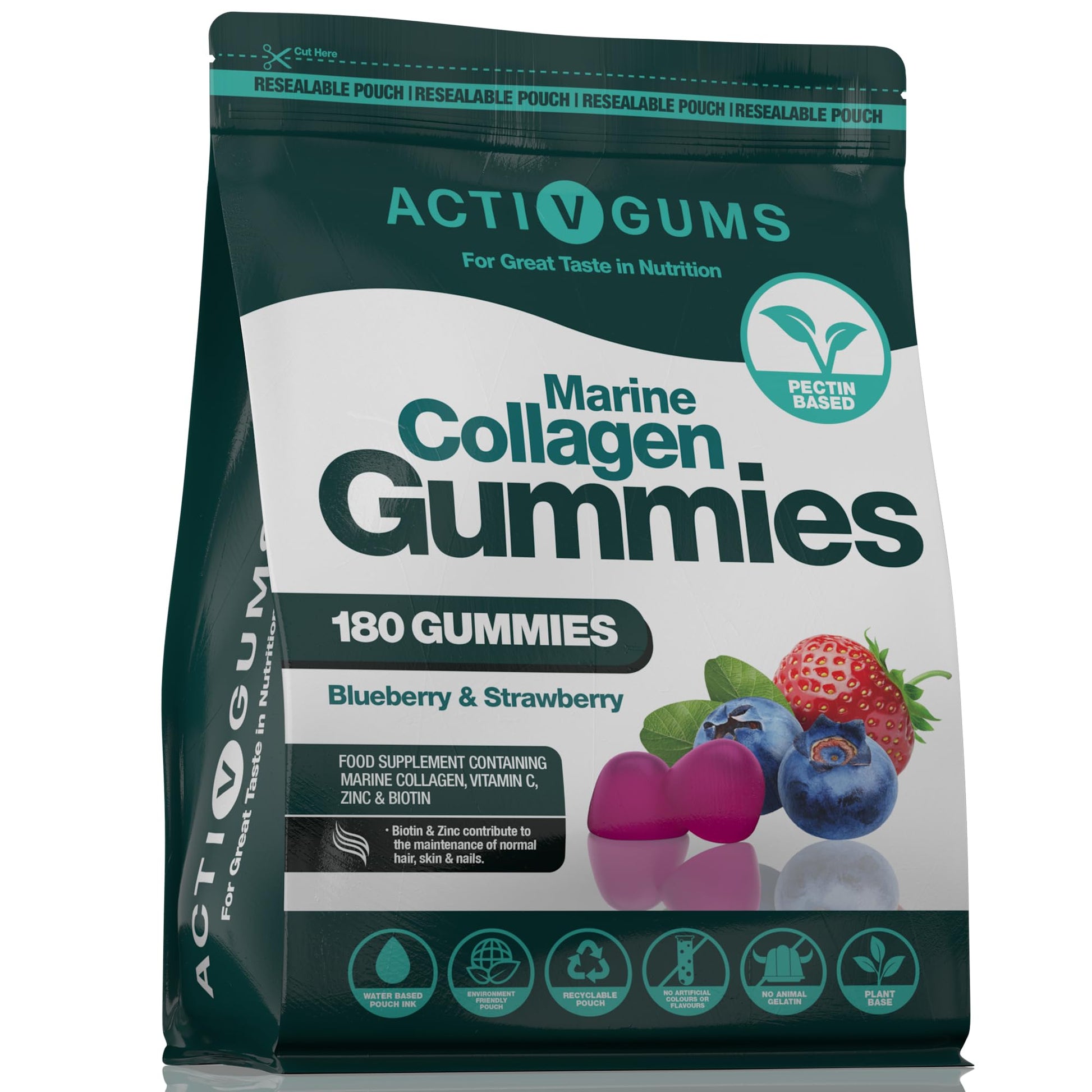 Marine Collagen Complex 180 Gummies. Strawberry & Blueberry Flavour. Resealable & Recyclable Pouch. Contains Marine Collagen, Vitamin C Activ Gums buy supplements canada