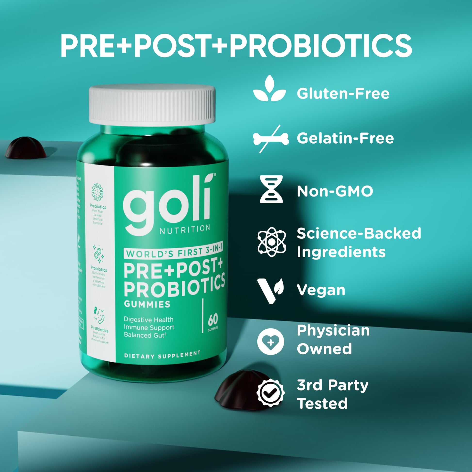 Goli Pre Pro Postbiotic Gummies - Worlds First 3-in-1 Formula with DE111 Probiotics, XOS Prebiotics, MCC1849 Postbiotics - Vegan, Non-GMO, Gluten-Free Goli buy supplements canada
