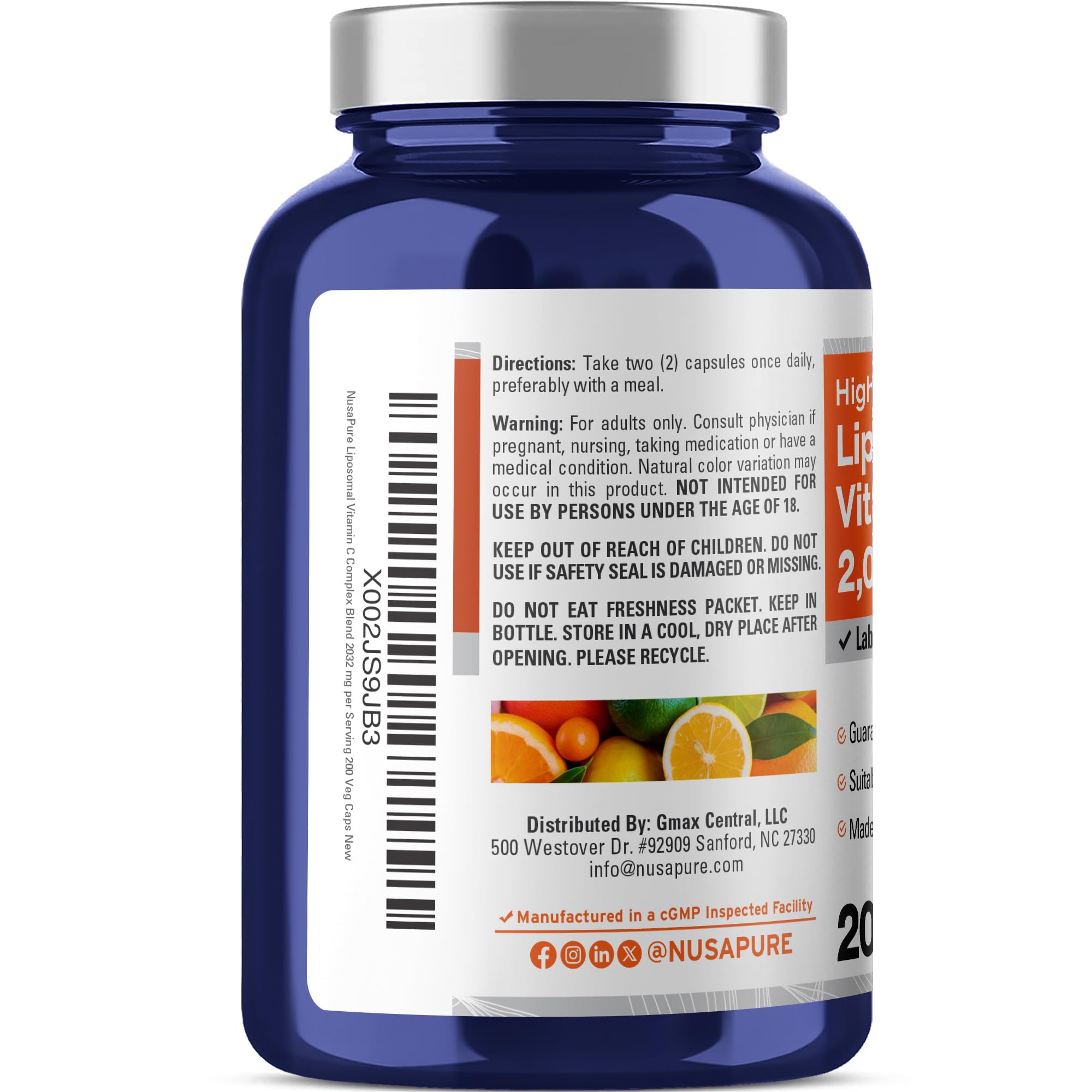 NusaPure Liposomal Vitamin C 2032mg - 200 Veggie Vegan Capsules, BioPerine - High Absorption Ascorbic Acid NusaPure buy supplements canada