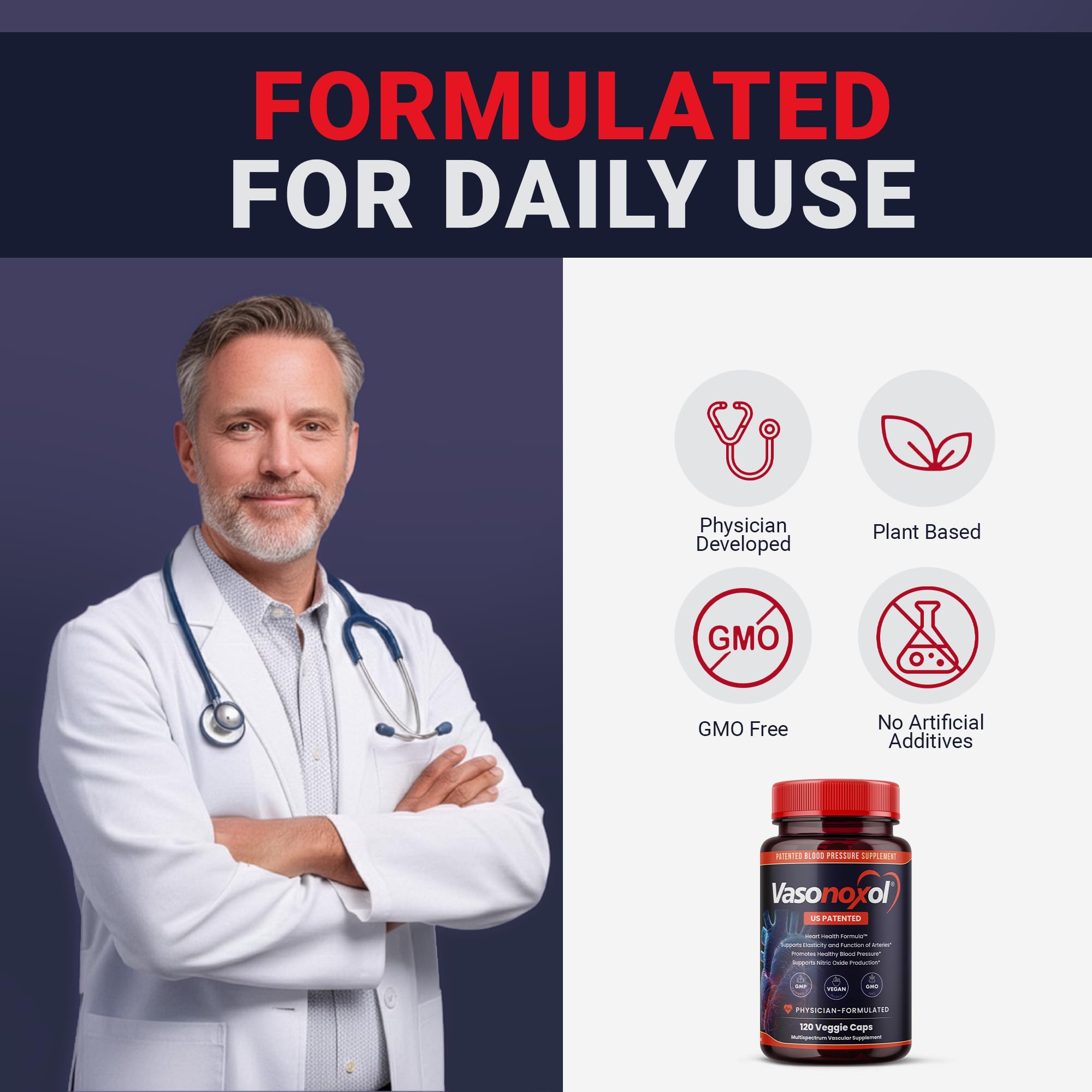 Vasonoxol U.S. Patented Nitric Oxide Supplement for Blood Pressure Support 2880mg - Physician Formulated Vascular Health Formula with L-Arginine & L-Citrulline - Vegan, Non-GMO (120 Capsules) Panoxol buy supplements canada