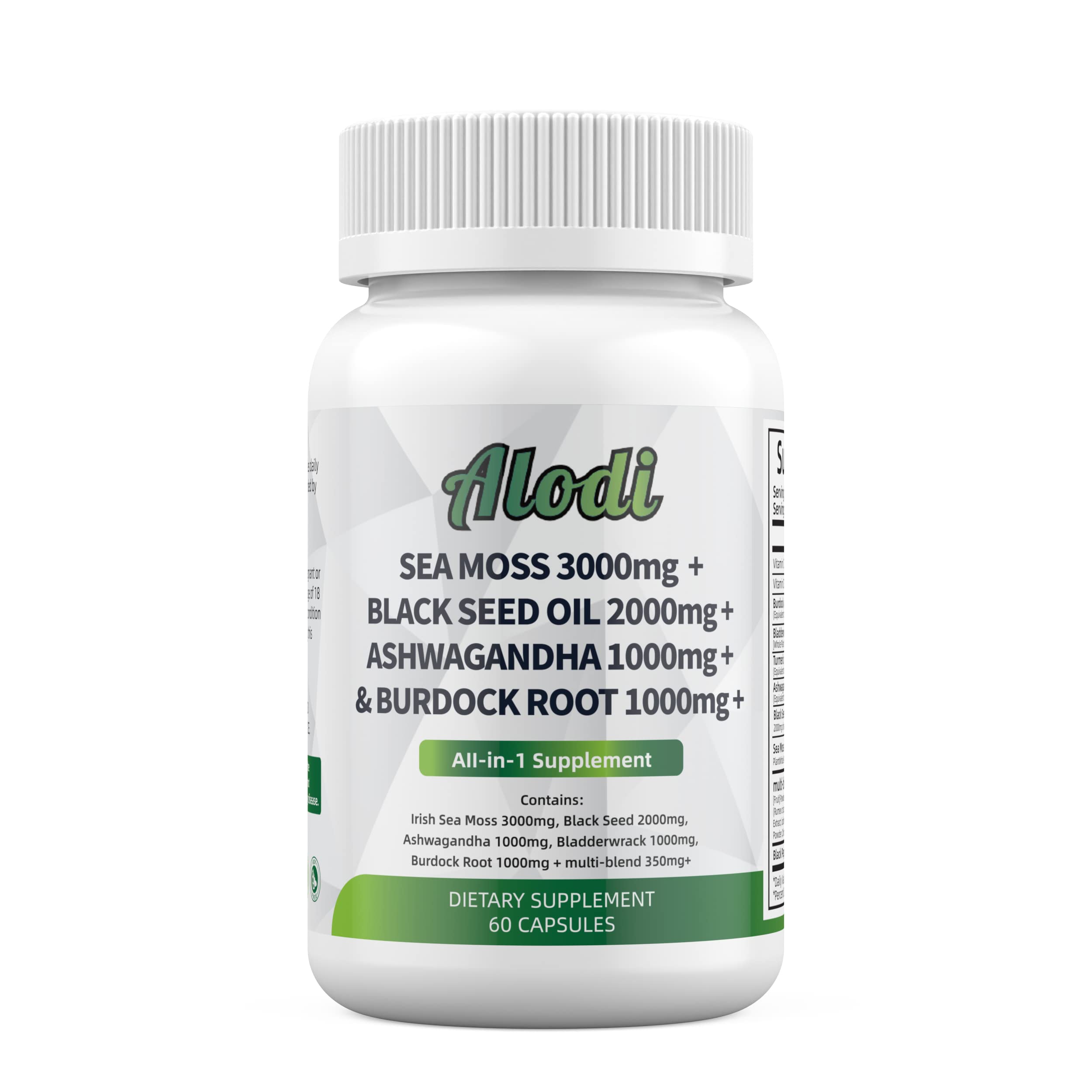 Sea Moss 3000mg Black Seed Oil 2000mg Ashwagandha 1000mg Turmeric 1000mg Alodi buy supplements canada