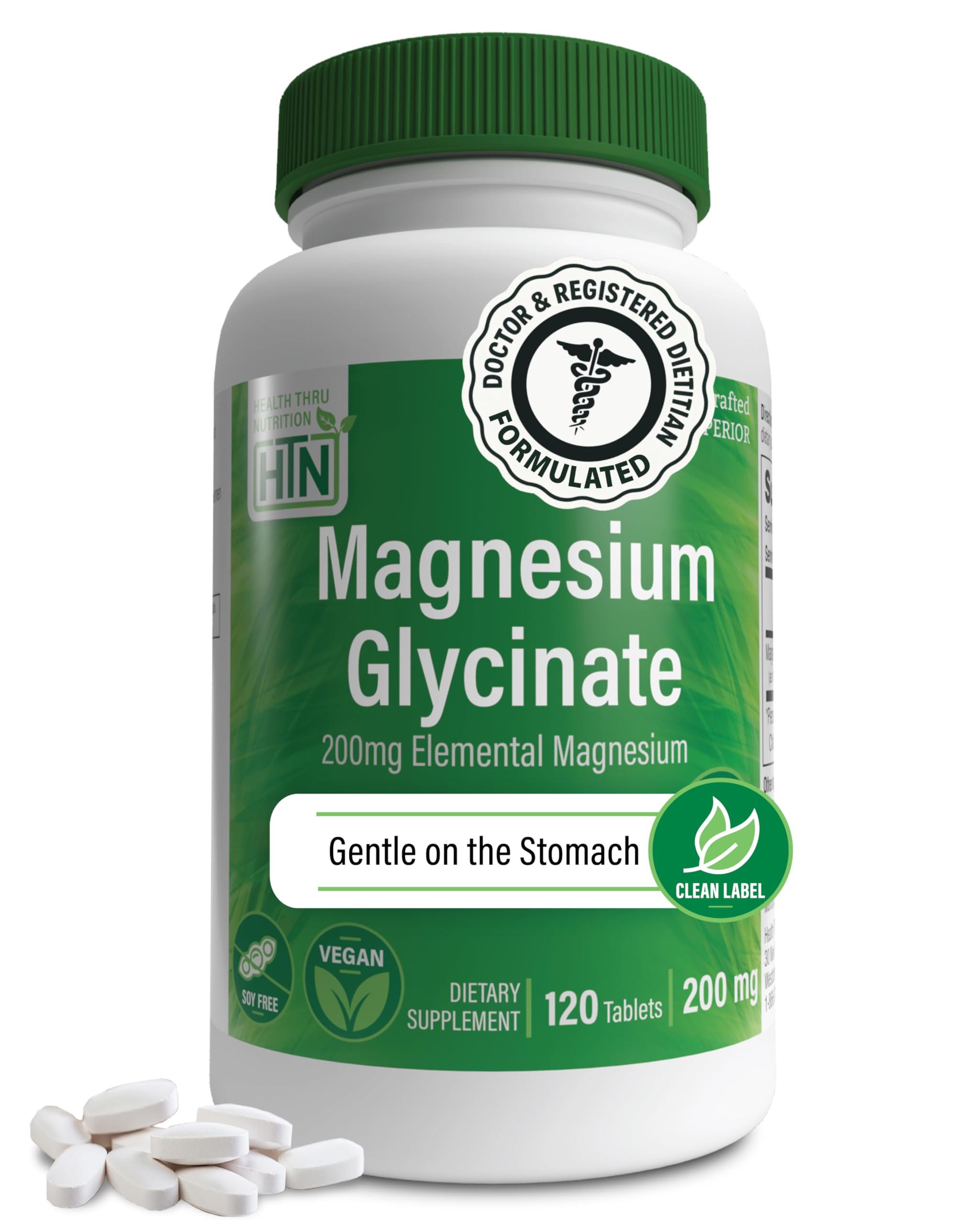 Magnesium Glycinate - Muscle, Nerves, Relaxation & Sleep Supplement | 200mg Elemental Magnesium Fully Reacted Chelated | Gentle on the Stomach | Non-GMO 120 Tablets | by Health Thru Nutrition Health Thru Nutrition buy supplements canada