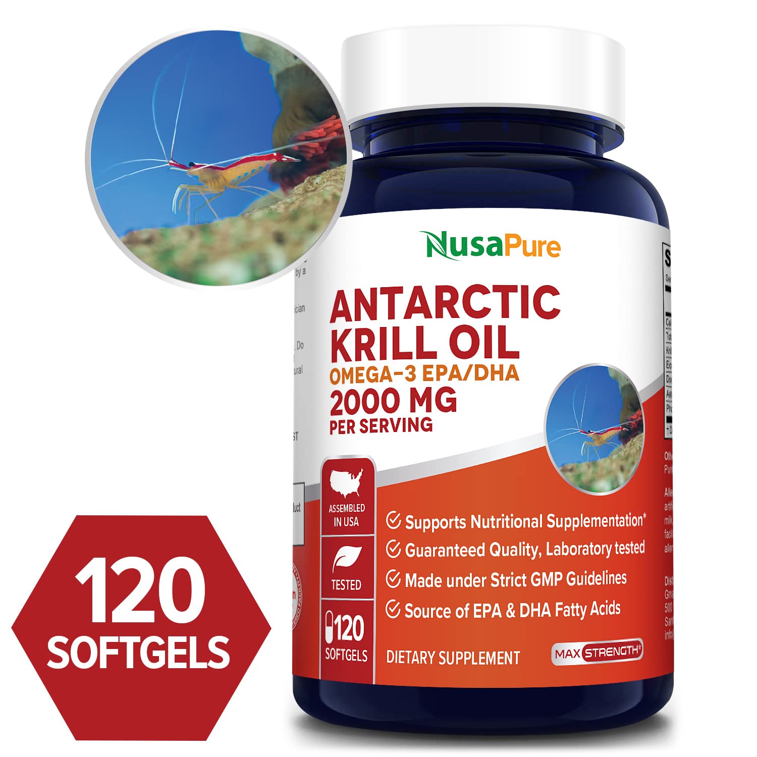NusaPure Antarctic Krill Oil 2000 mg 120 Softgels, Omega-3 EPA 360mg, DHA 240mg NusaPure buy supplements canada
