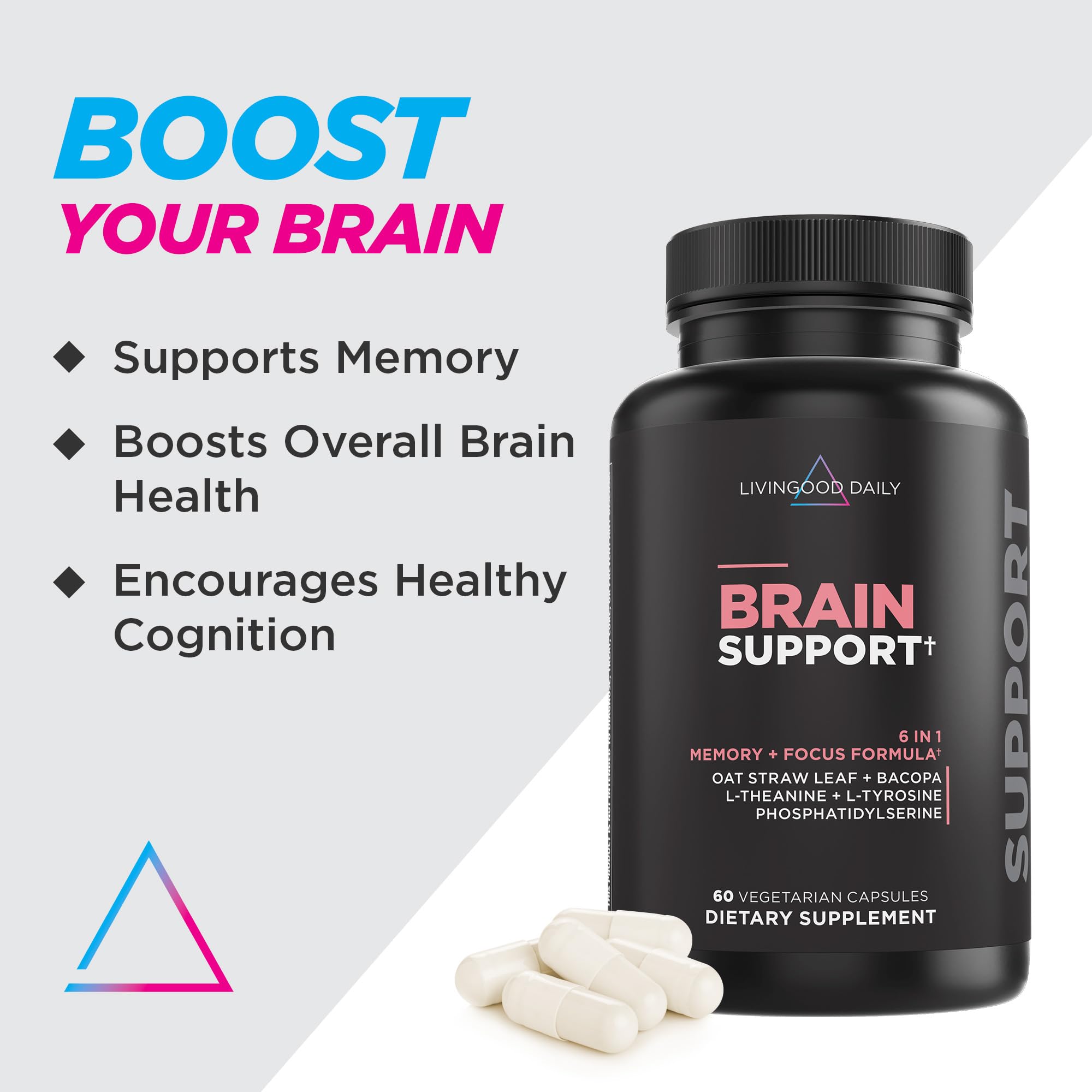 Livingood Daily Brain Supplements for Memory & Focus, Nootropic Pills with Bacopa, L Theanine, L Tyrosine, Amino Acids & More, Cognitive Support for Men & Women, Vegan, Gluten Free, 60 Capsules Livingood Daily buy supplements canada