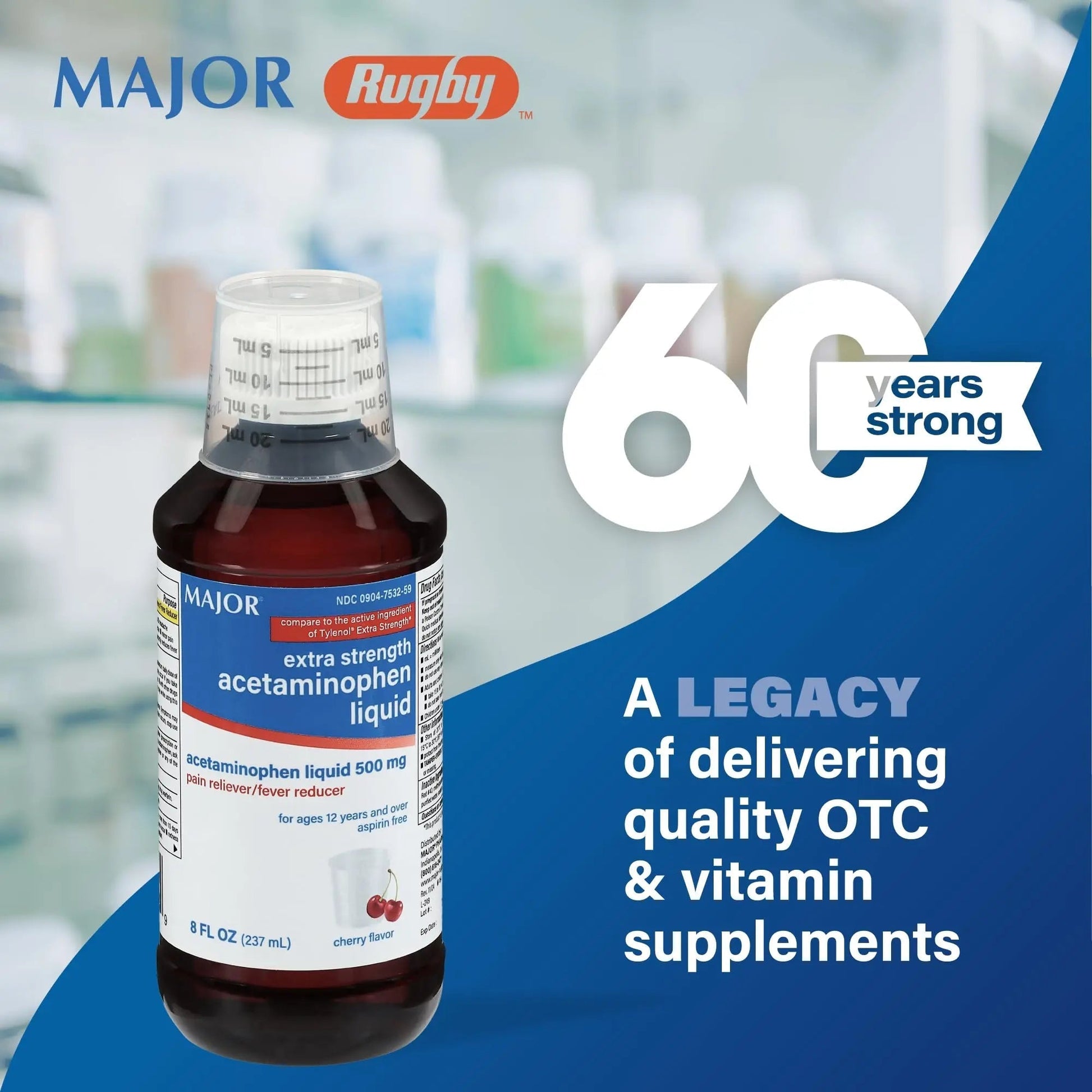 MAJOR Adult Extra Strength Liquid Acetaminophen 500mg - Helps Relieve Pain and Reduce Fevers - Aspirin Free - Cherry Flavor - 8 Fl Oz (2 Pack) MAJOR buy supplements canada