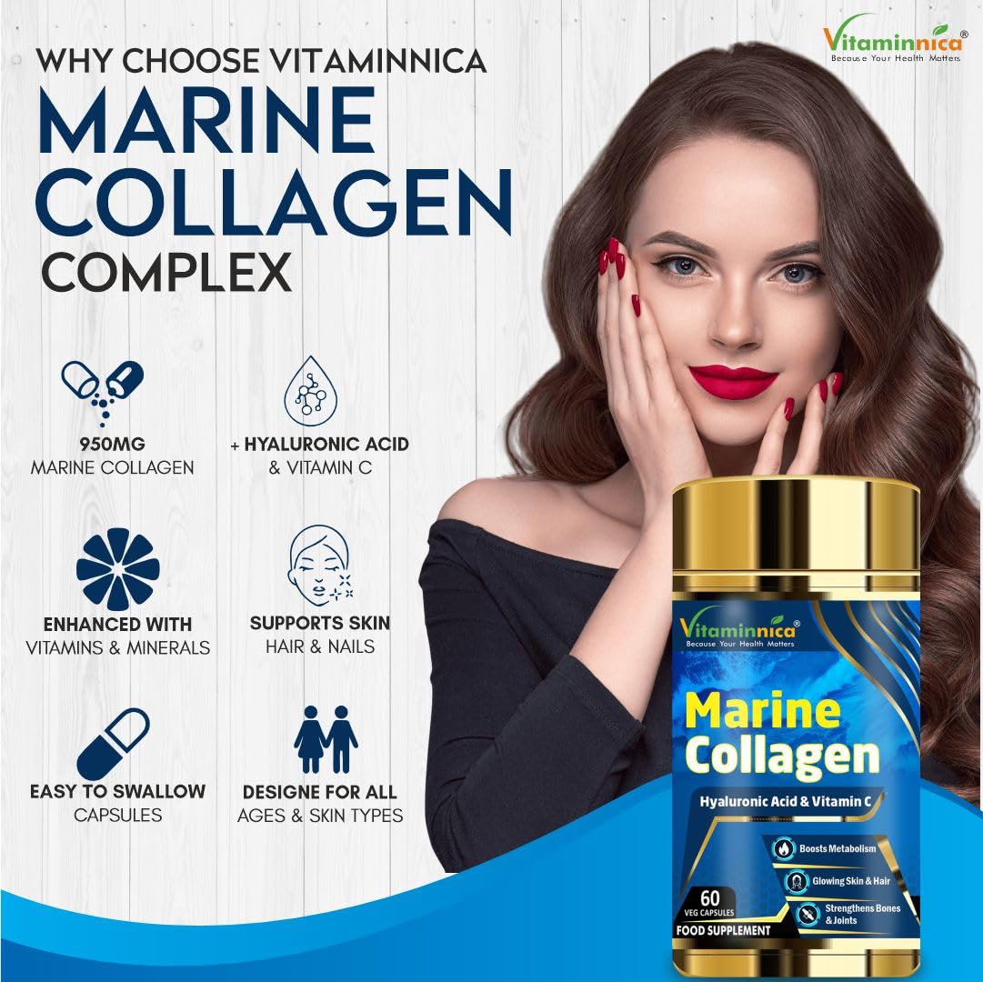 Vitaminnica Marine Collagen Capsules with Hyaluronic Acid & Vitamin C - Skin, Hair, Bones & Joints Vitaminnica Because your Health Matters buy supplements canada