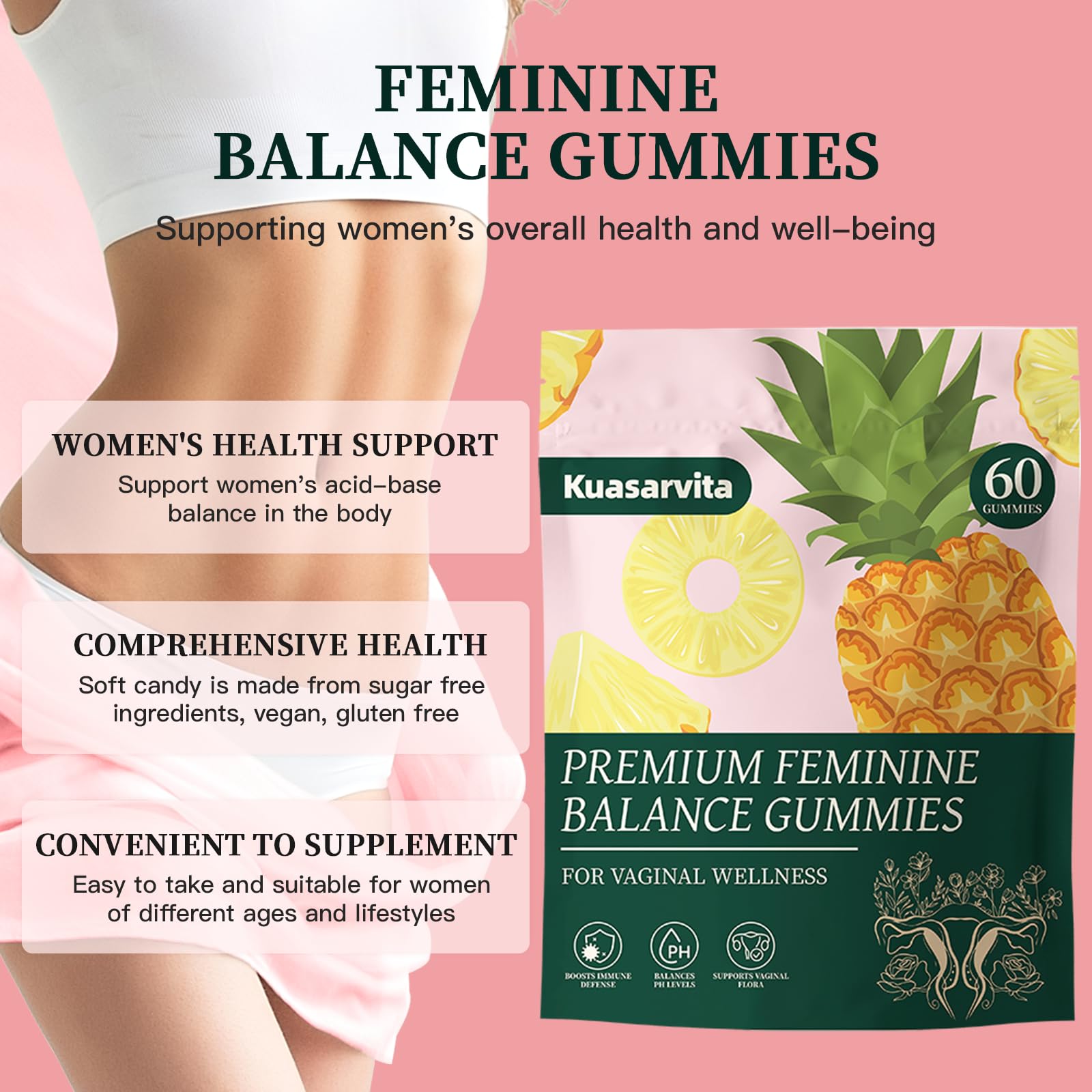 Premium Feminine Balance Gummies,Vital Vaginal Probiotics Source Feminine Gummies,Probiotic Gummies for Prenatal & Postnatal Women - Probiotics for Digestion, pH Balance, Gut Health, Immune Support Kuasarvita buy supplements canada