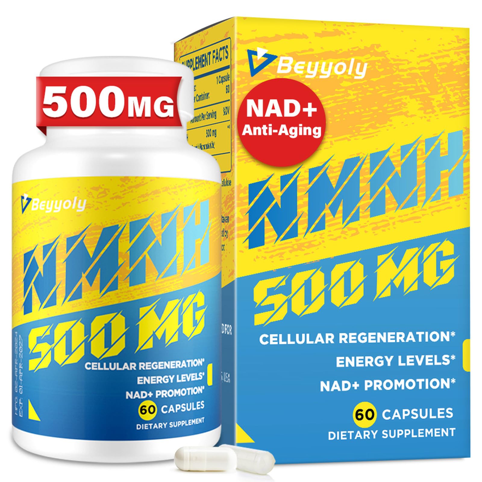 NMNH (NMN Supplement Alternative) NAD Supplements for Anti Aging, Energy, Immune, Focus (Dihydronicotinamide Mononucleotide) 500mg, to Boost NAD+ Levels As We Age, Pure Organic - 60 Capsules Beyyoly buy supplements canada