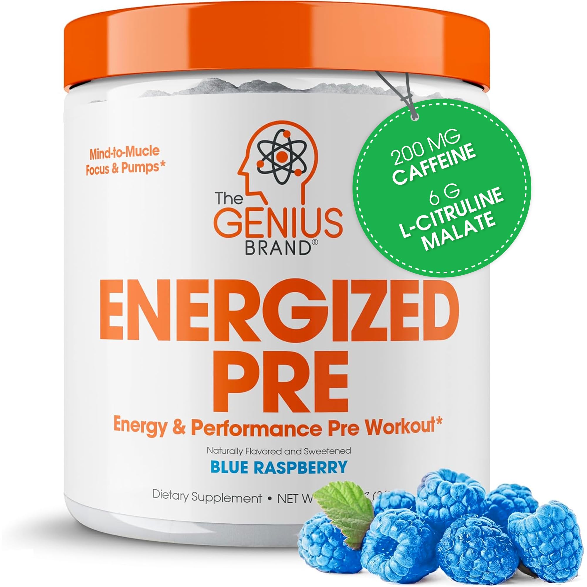 Genius Energized Pre Workout Powder – Caffeine Infused Pre-Workout Booster Supplement with Beta Alanine & Alpha GPC, No Artificial Sweeteners or Dyes - 200mg Caffeine, 20 Servings, Blue Raspberry The Genius Brand buy supplements canada