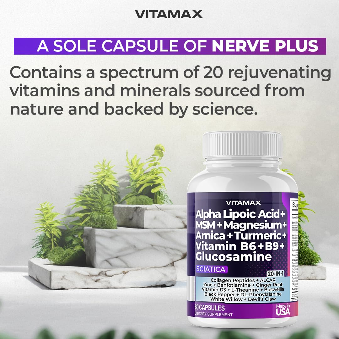 Sciatic Nerve Health Support - Sciatic Nerve Supplement Capsules with Folic Acid, Pea, Glucosamine, MSM, Vitamin B Complex, Alpha Lipoic Acid 300mg – 60ct – Made in USA Vitamax buy supplements canada