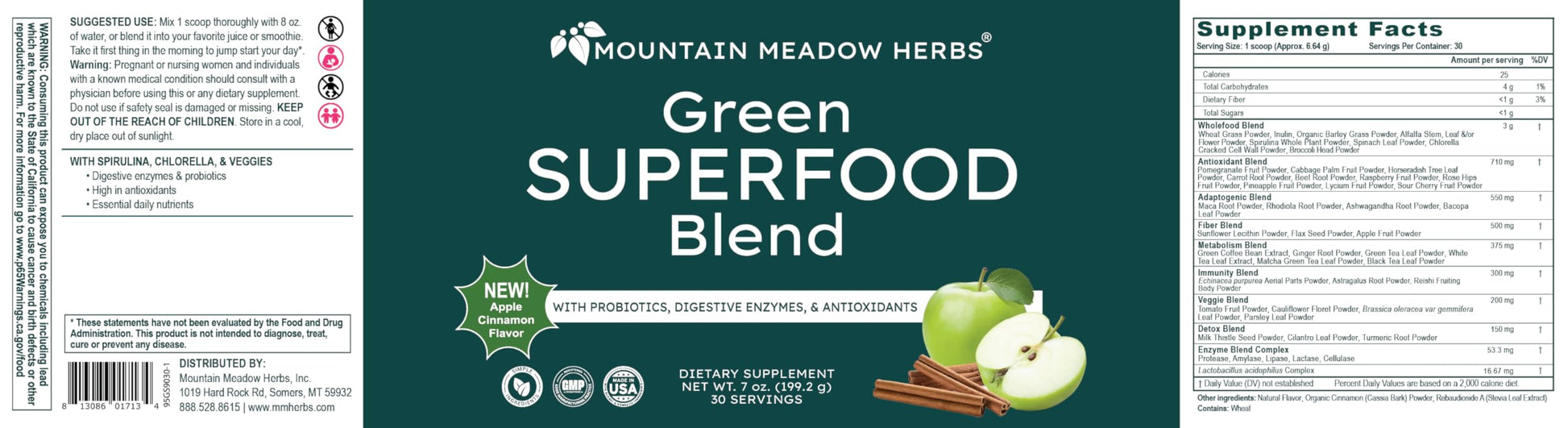 Mountain Meadow Herbs Green Superfood Blend – Spirulina, Chlorella, Mushrooms, Probiotics, Digestive Enzymes, Antioxidants – Organic Greens Powder for Energy & Gut Health – 30 Servings Mountain Meadow Herbs buy supplements canada
