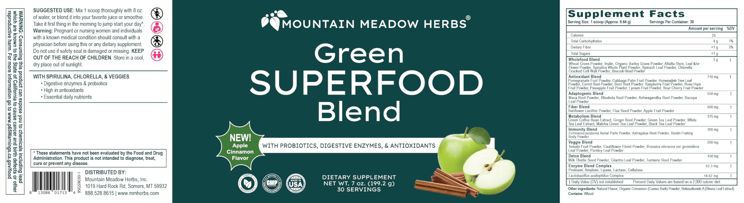 Mountain Meadow Herbs Green Superfood Blend – Spirulina, Chlorella, Mushrooms, Probiotics, Digestive Enzymes, Antioxidants – Organic Greens Powder for Energy & Gut Health – 30 Servings Mountain Meadow Herbs buy supplements canada
