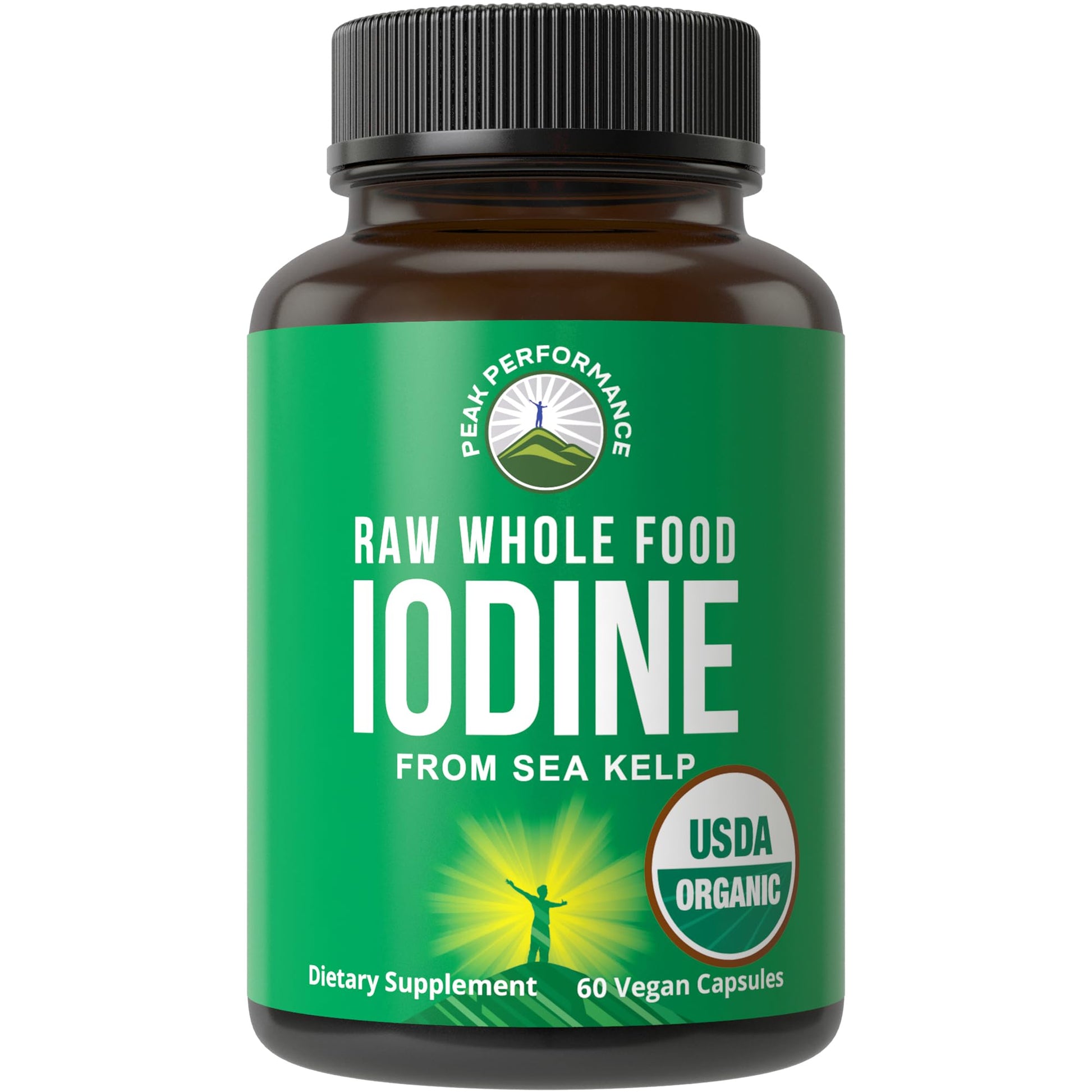 USDA Organic Raw Whole Food Iodine Supplement from Kelp (Ascophyllum Nodosum) - Potassium Iodide Tablets Alternative - for Thyroid, Energy, and Immune Support - 60 Vegan Capsules by Peak Performance Peak Performance buy supplements canada