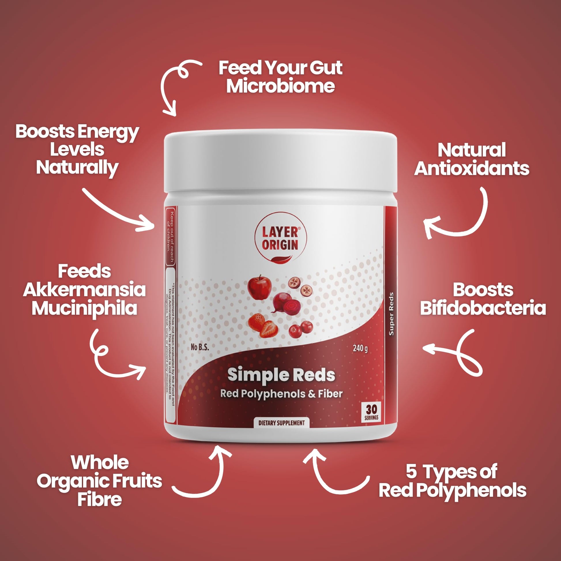 Layer Origin Simple Reds - Organic Red Polyphenols Whole Fruit Powder | Five Real Whole Fruits | 30 Servings Layer Origin buy supplements canada