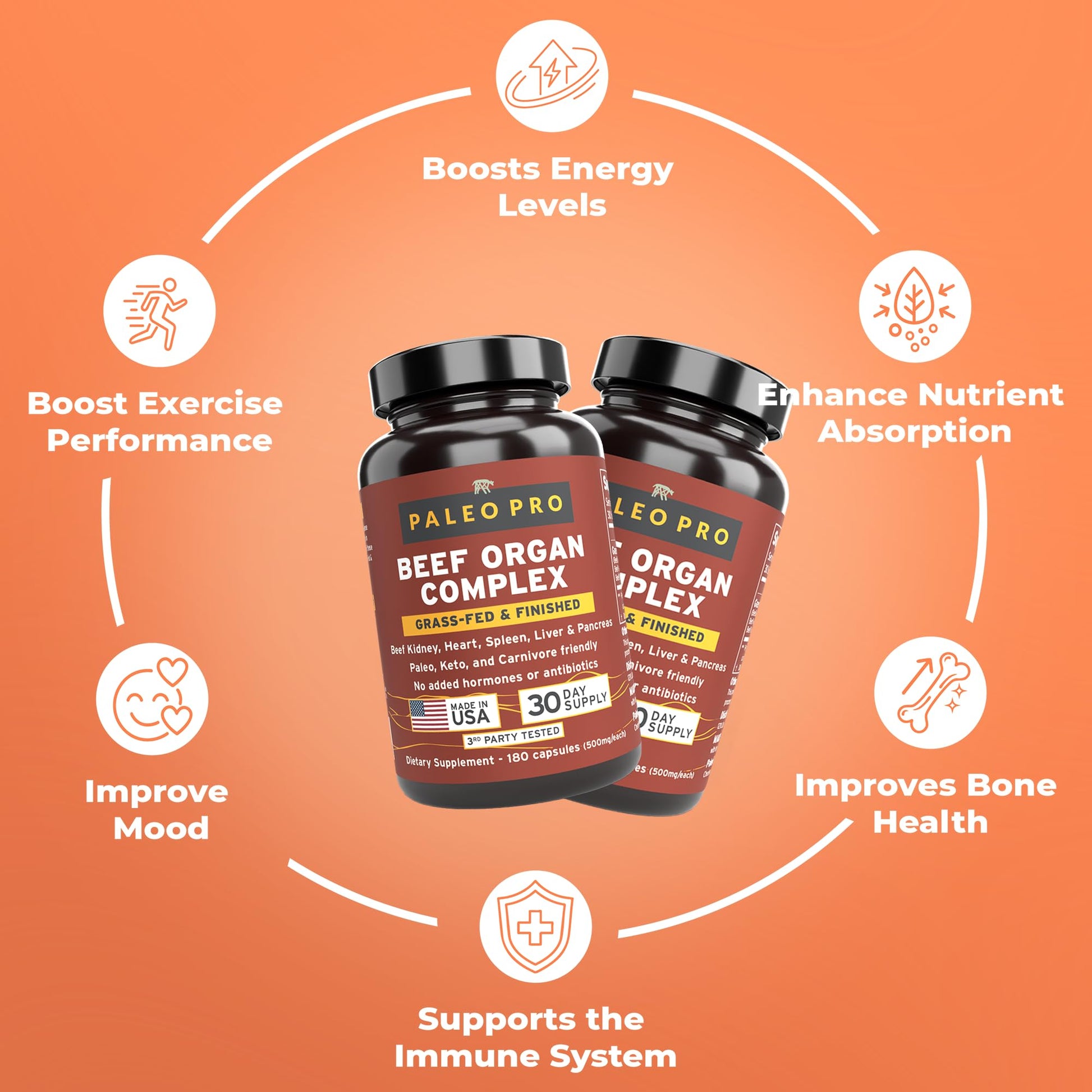 Paleo Pro O.G. Blend Premium Beef Organs Capsules, Kidney, Heart, Liver, Spleen and Pancreas from Grass Fed & Pastured Cows, Dietary Supplement, No GMO, 180 Capsules (Beef Organ Complex) Paleo Pro buy supplements canada
