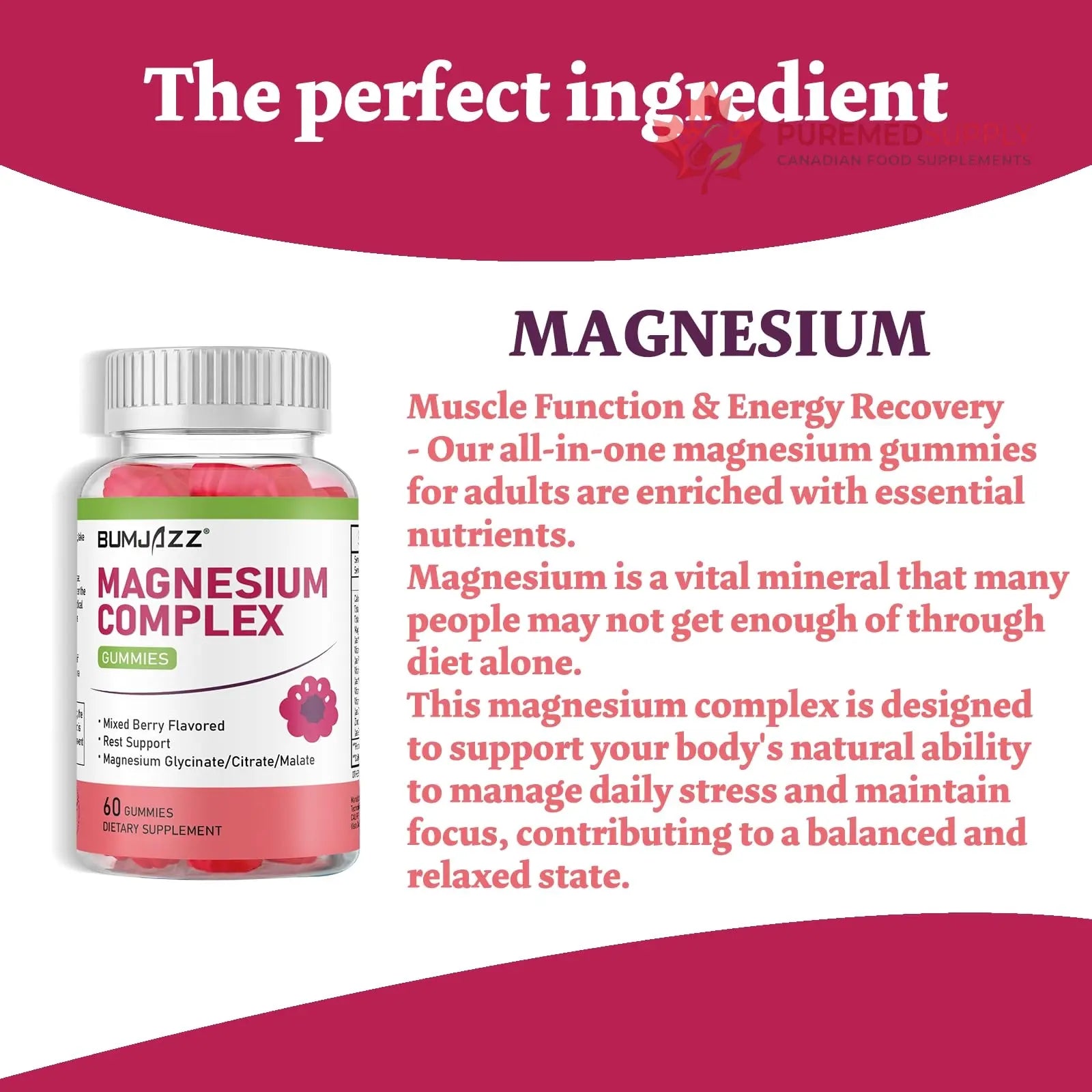 Magnesium Complex Gummies 800mg - 60 Counts Magnesium Glycinate&Citrate&Malate Gummy for Rest Muscle Function Bumjazz buy supplements canada