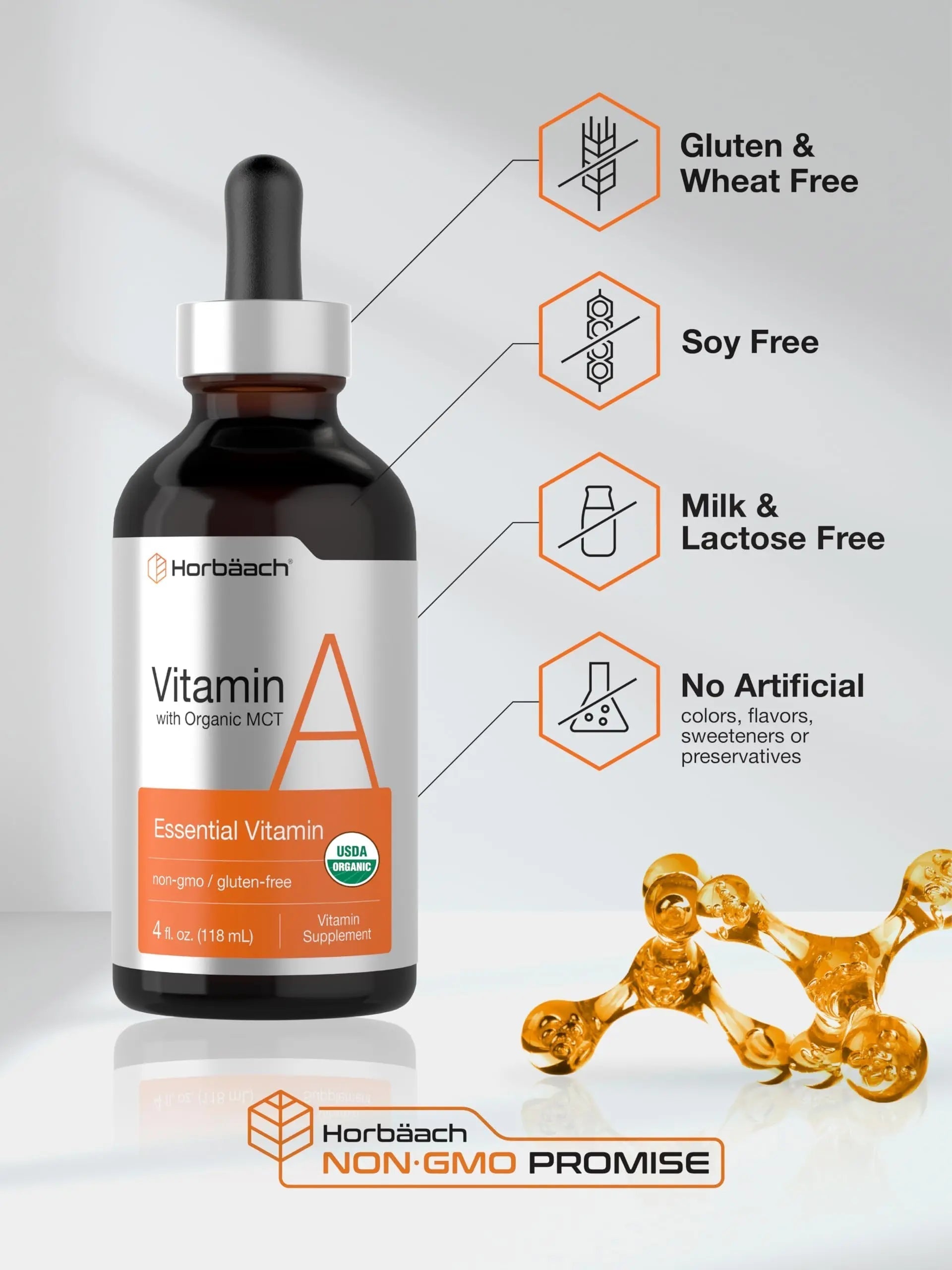 Horbäach Vitamin A Liquid | 4 fl oz | Supplement with Organic Fractionated Coconut Oil | Non-GMO, Gluten Free Horbäach buy supplements canada