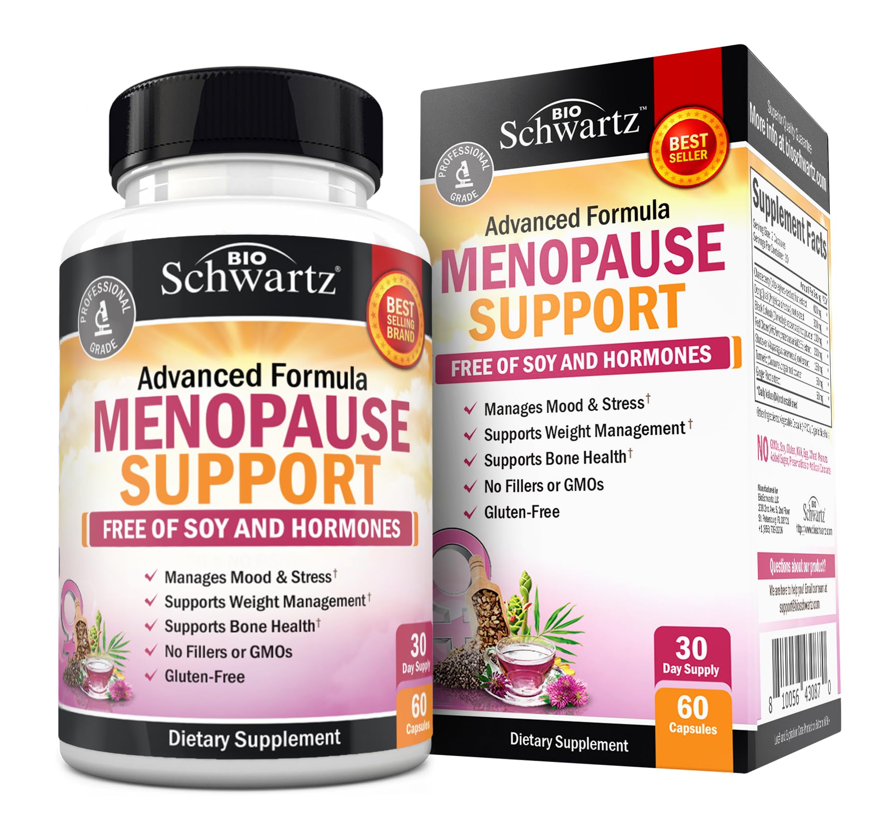 Herbal Menopause Support for Women - Supports Healthy Mood and Balance with Milk Thistle Chasteberry Black Cohosh Red Clover Turmeric Ginger - Menopause Supplements for Women - 60 Veggie Capsules BioSchwartz buy supplements canada