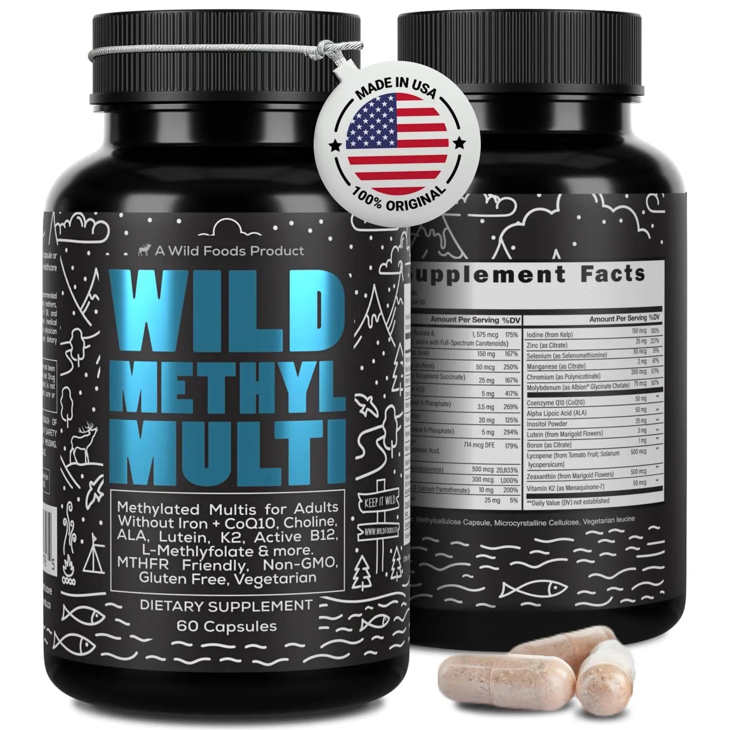 Wild Methylated Multivitamin for Women & Men | Daily Multi Vitamin | MTHFR Supplement Without Iron | Methylated B12, Folate, Vitamin C, A, K2, D, E Wild Foods buy supplements canada