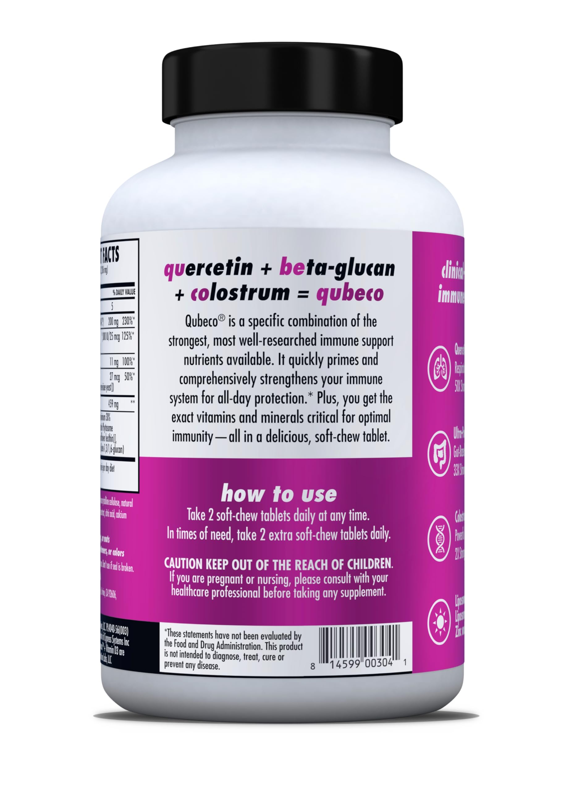 HEALTH DIRECT - Qubeco Immune Support with Vitamin D3, Liposomal Vitamin C, Quercetin, Beta-Glucan, Colostrum, Zinc, Selenium - Clinical Strength – 56 Soft Chew Tabs - 28 Day Supply - Pineapple Zest HEALTH DIRECT buy supplements canada