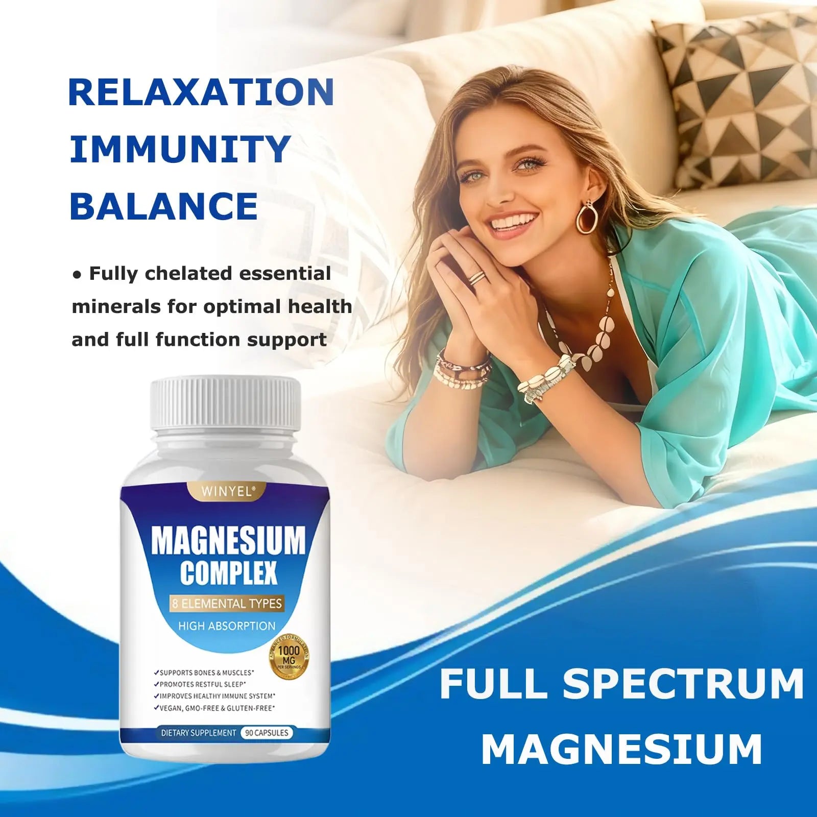 Magnesium Complex Supplement 8 Elemental 1000mg | Magnesium Supplement with Glycinate, Malate, Citrate | Sleep, Relaxation, Bone & Muscle | Vegan 90 Capsules WINYEL buy supplements canada