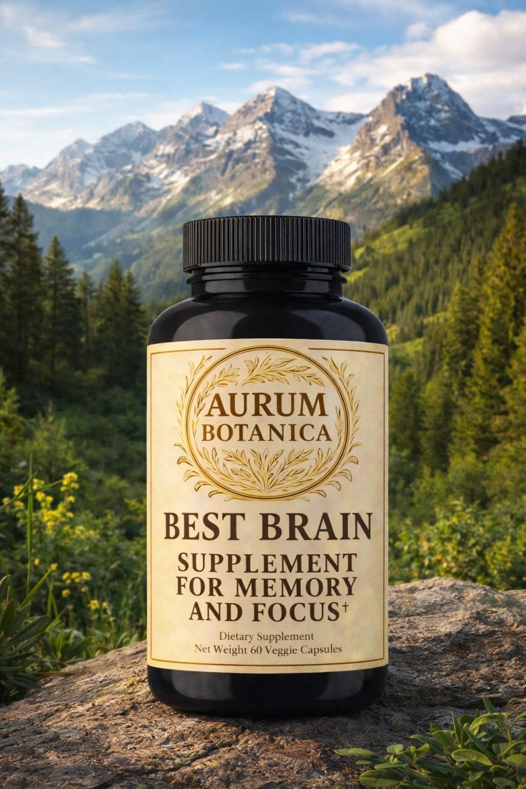 AURUM BOTANICA Best Brain Supplement for Memory and Focus - L-Theanine, Lion's Main, Vitamin B6, B12, D3, Folate, L-Tyrosine, Bacopa Monnieri, Alpha GPC, Theacrine, 30mg of Natural Caffeine (60 Count) AURUM BOTANICA buy supplements canada