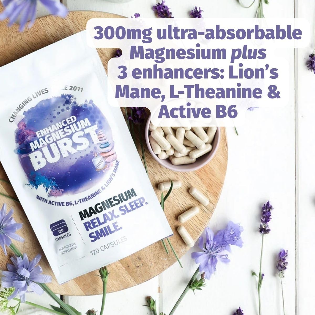Enhanced Magnesium (Capsules) | Precise 300mg per Serving | Enhancement Blend: Organic Lion's Mane Extract, L-theanine, Active Vitamin B6 | 120 Capsules - by Organic Burst Organic Burst buy supplements canada