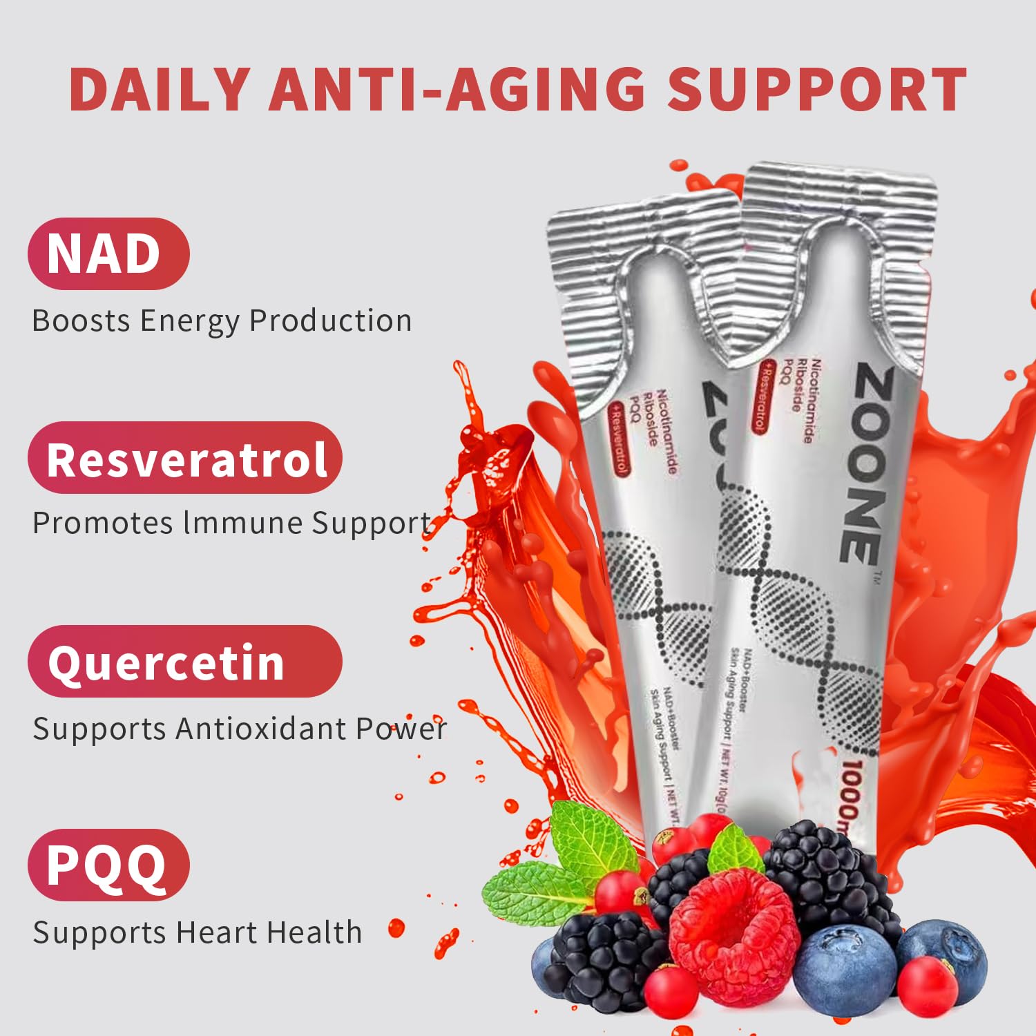 Zoone NAD Resveratrol Supplement, NAD+ Liquid Supplement 1000mg, with Nicotinamide Riboside, Resveratrol & PQQ, NAD Supplements for Men & Women, Healthy Aging & Boosts Cellular Energy – 30 Packs Zoone buy supplements canada