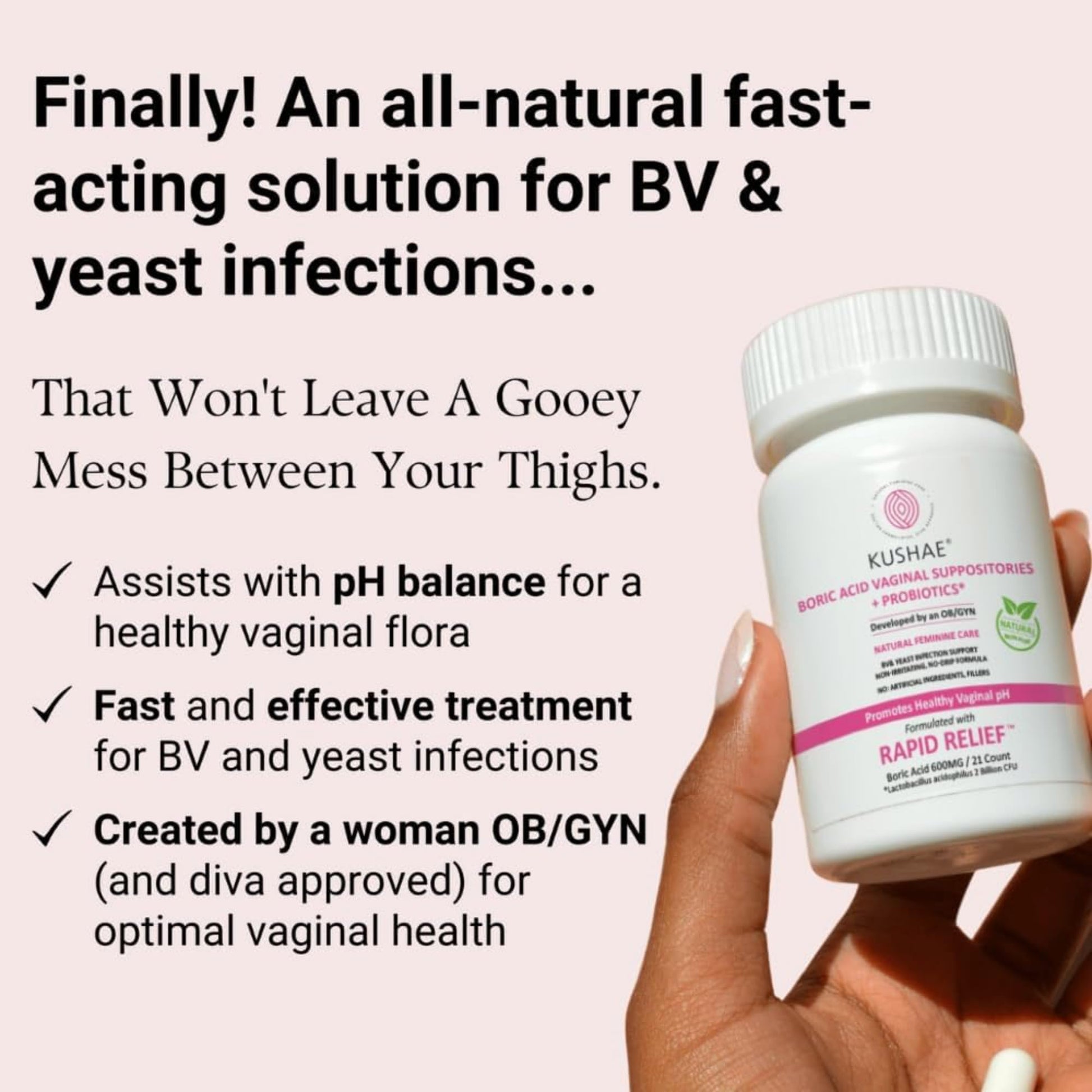 Kushae Boric Acid Suppositories + Rapid Relief, All Natural Female Suppositories with Probiotics & Aloe Vera, Relieves Discomfort & Balances pH Level Bottle Only 21 Capsules Kushae buy supplements canada