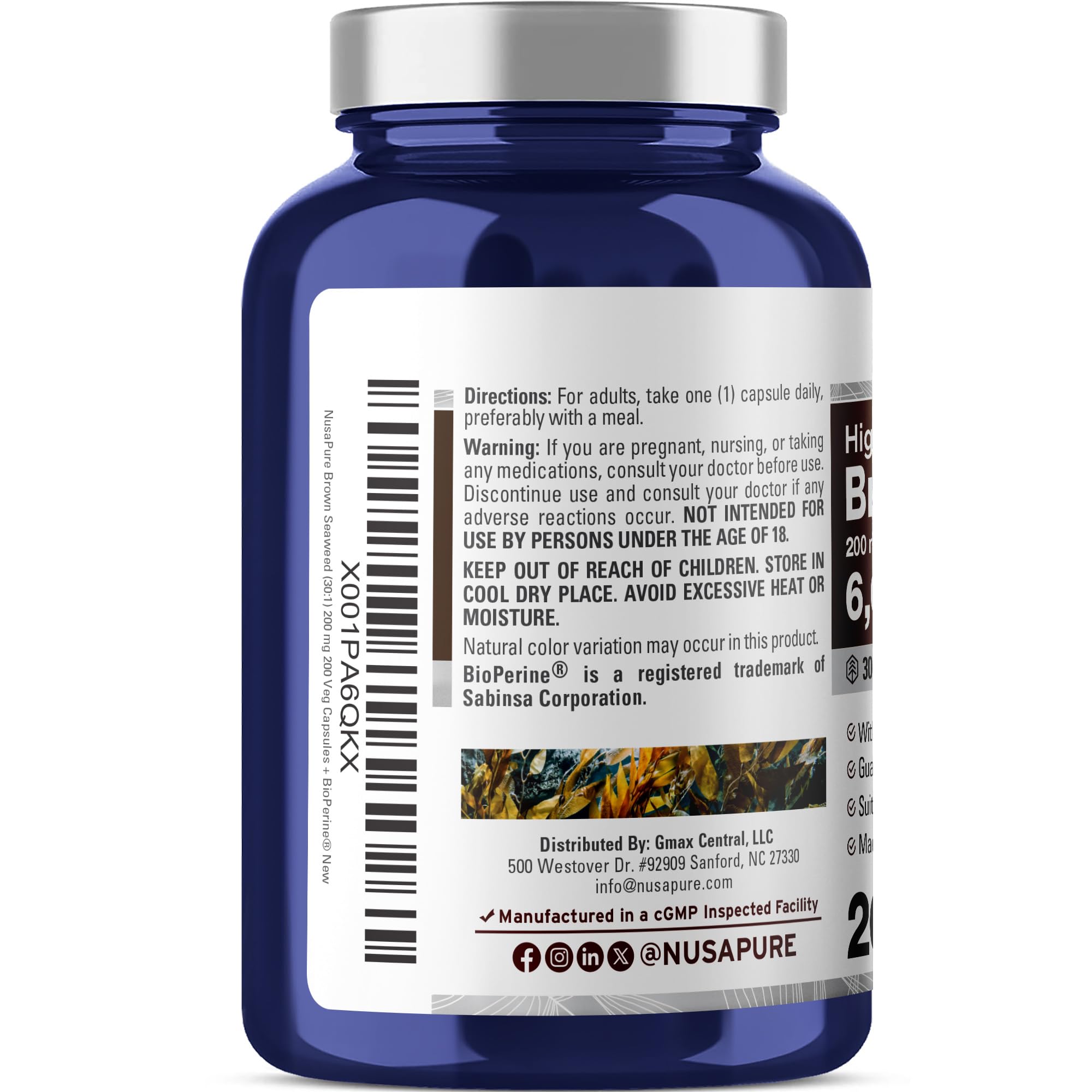 NusaPure Brown Seaweed 30:1 Extract, 200 mg Equivalent to 6,000 mg 200 Veggie Capsules - (Vegan, Non-GMO Bioperine) NusaPure buy supplements canada