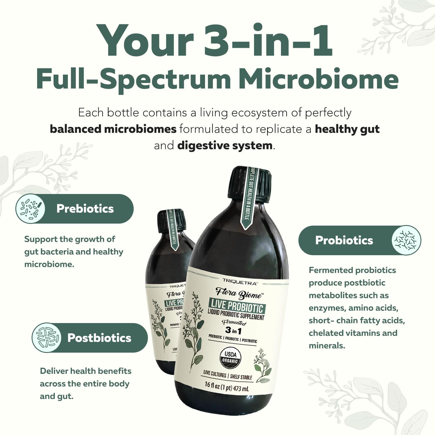 Flora Biome - Live Probiotic, Prebiotic, & Postbiotic – Organic Live-Culture – 10 Probiotic Strains, 18 Fermented Herbs - Complete Gut Health & Microbiome Optimizer (16 oz) Triquetra Health buy supplements canada