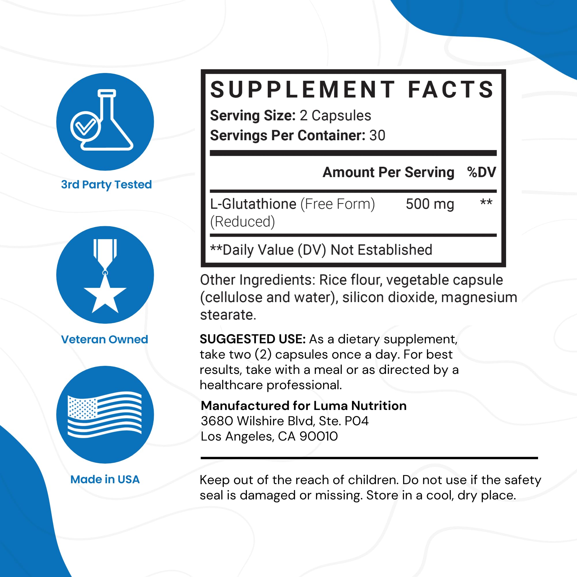 Premium Glutathione - Reduced Glutathione 500mg - Glutathione Supplement - L-Glutathione Luma Nutrition buy supplements canada