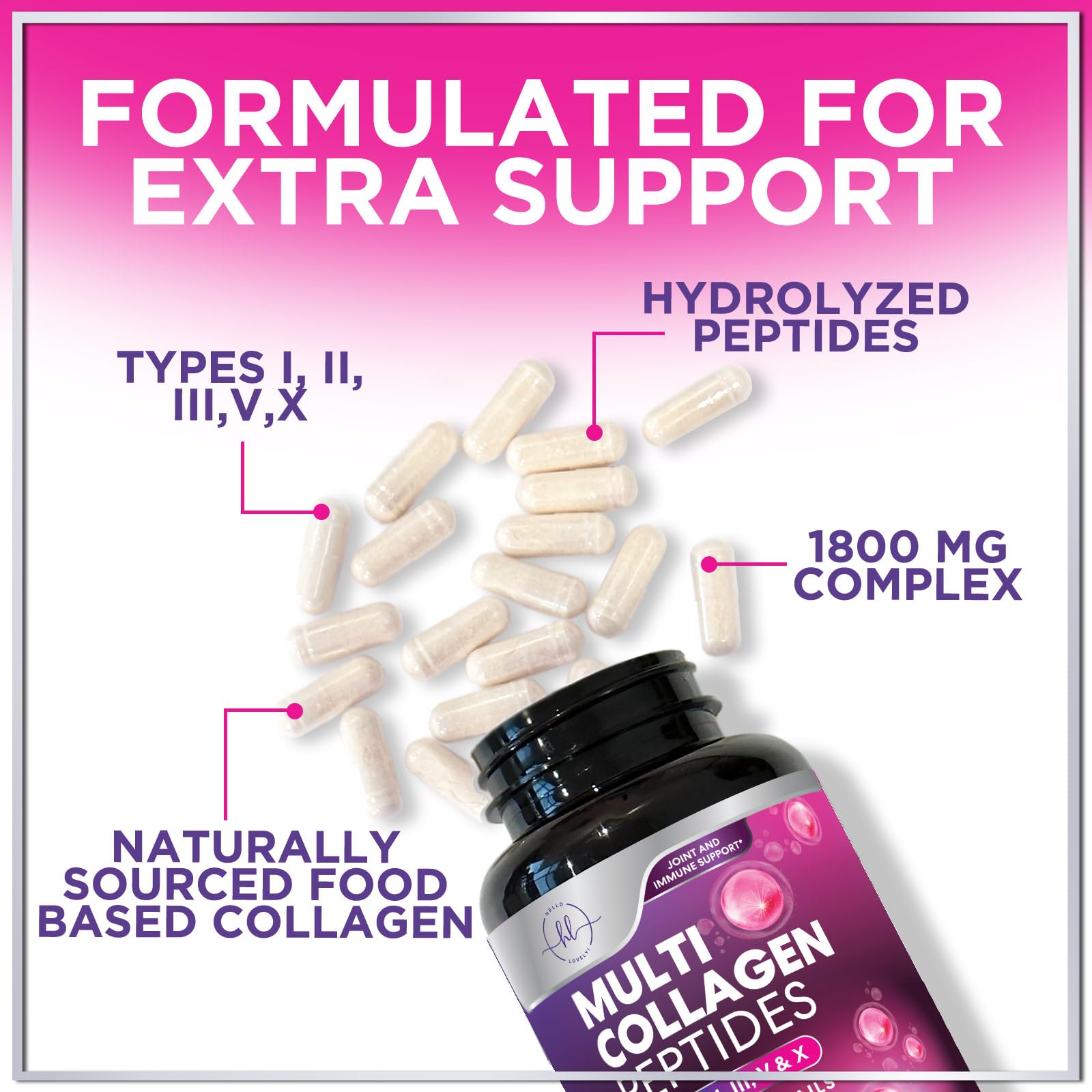 Multi Collagen Supplement 2400 mg - Types I, II, III, V & X Multi Collagen Peptides Pills for Women & Men, Hydrolyzed Collagen Supplements, Hair, Skin, Nail, & Joint Support Supplement, 60 Capsules Hello Lovely! buy supplements canada
