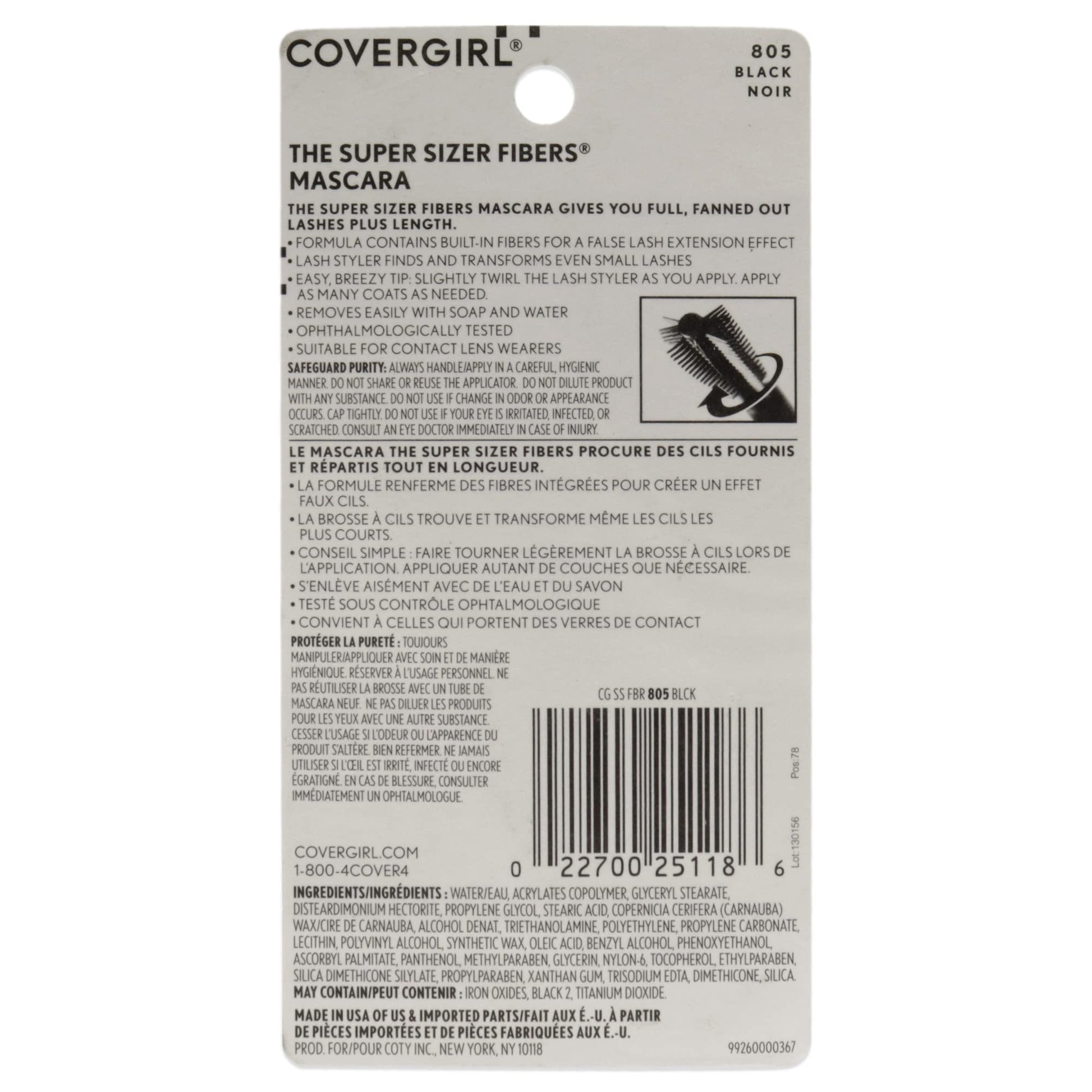 COVERGIRL Super Sizer Fibers Mascara, Black 805, 0.35 Ounce (Packaging May Vary) Volumizing Mascara with Brush COVERGIRL buy supplements canada