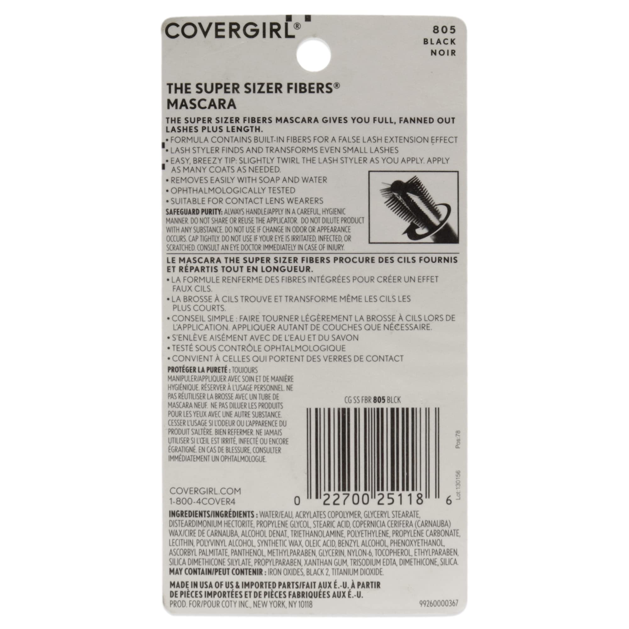 COVERGIRL Super Sizer Fibers Mascara, Black 805, 0.35 Ounce (Packaging May Vary) Volumizing Mascara with Brush COVERGIRL buy supplements canada
