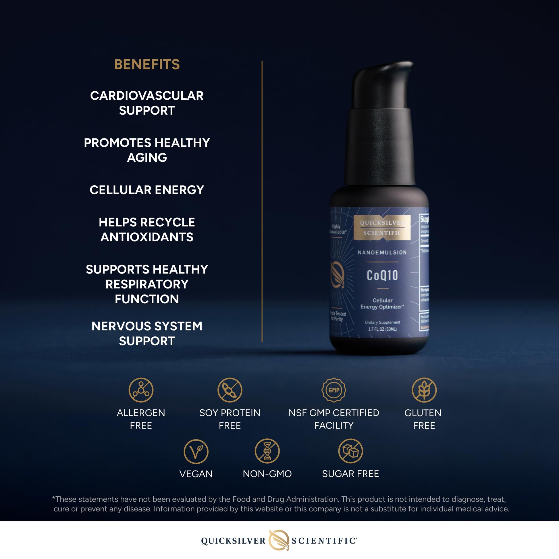 Quicksilver Scientific CoQ10 Nanoemulsion - Liposomal Coenzyme Q10 Cardiovascular Support & Cellular Energy Supplement - Fast Absorbing Liquid (1.7oz / 50ml) Quicksilver Scientific buy supplements canada