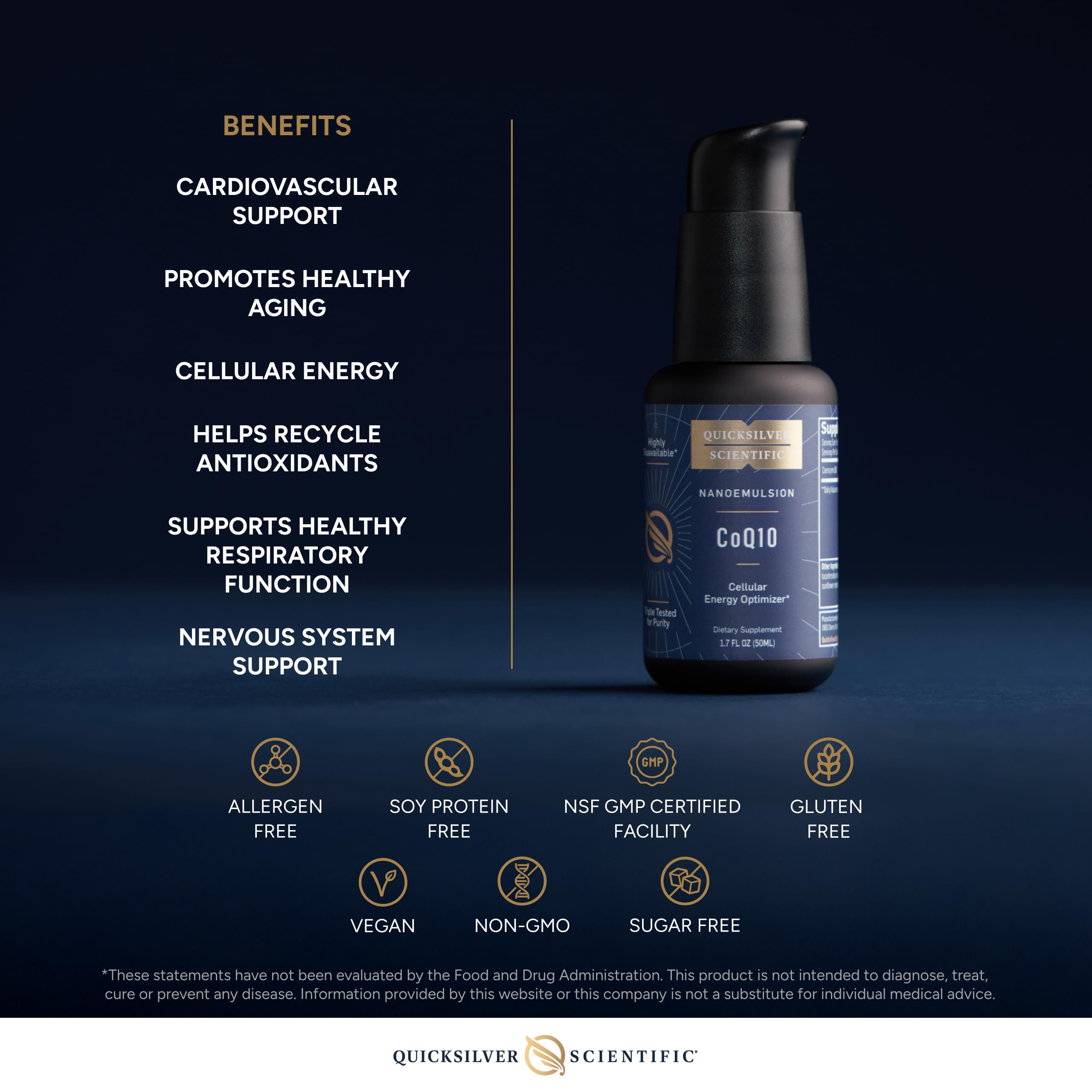 Quicksilver Scientific CoQ10 Nanoemulsion - Liposomal Coenzyme Q10 Cardiovascular Support & Cellular Energy Supplement - Fast Absorbing Liquid (1.7oz / 50ml) Quicksilver Scientific buy supplements canada