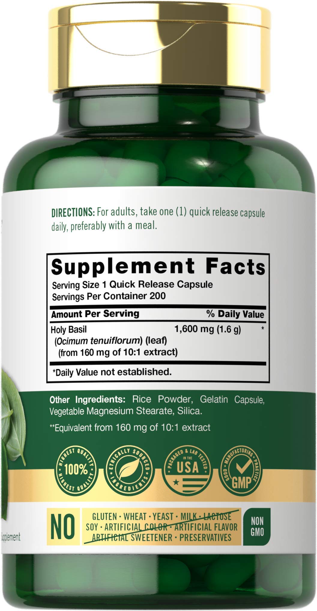 Carlyle Holy Basil Capsules 1600 mg | 200 Count | Tulsi Holy Basil Leaf Extract | Herbal Carlyle buy supplements canada