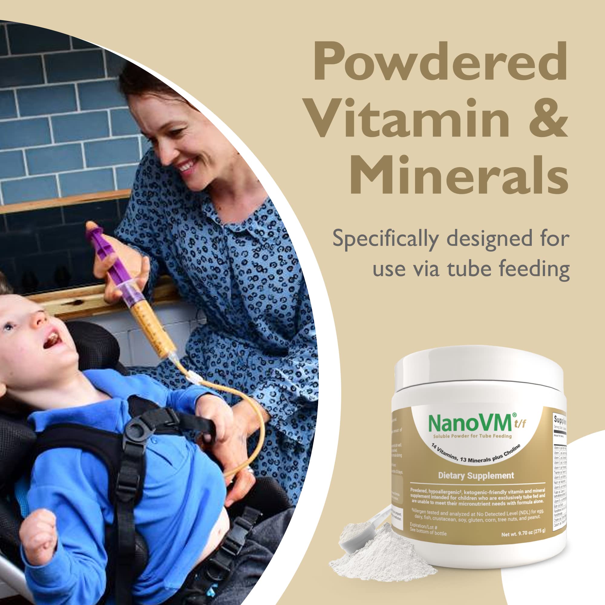 NanoVM t/f, Dietary Supplement for Tube Feeding, Allergen-Free Kids Multivitamin, Unflavored Vitamin Powder with 14 Vitamins & 13 Minerals, Low-Carb Kids Vitamins, 275g - Solace Nutrition NanoVM buy supplements canada