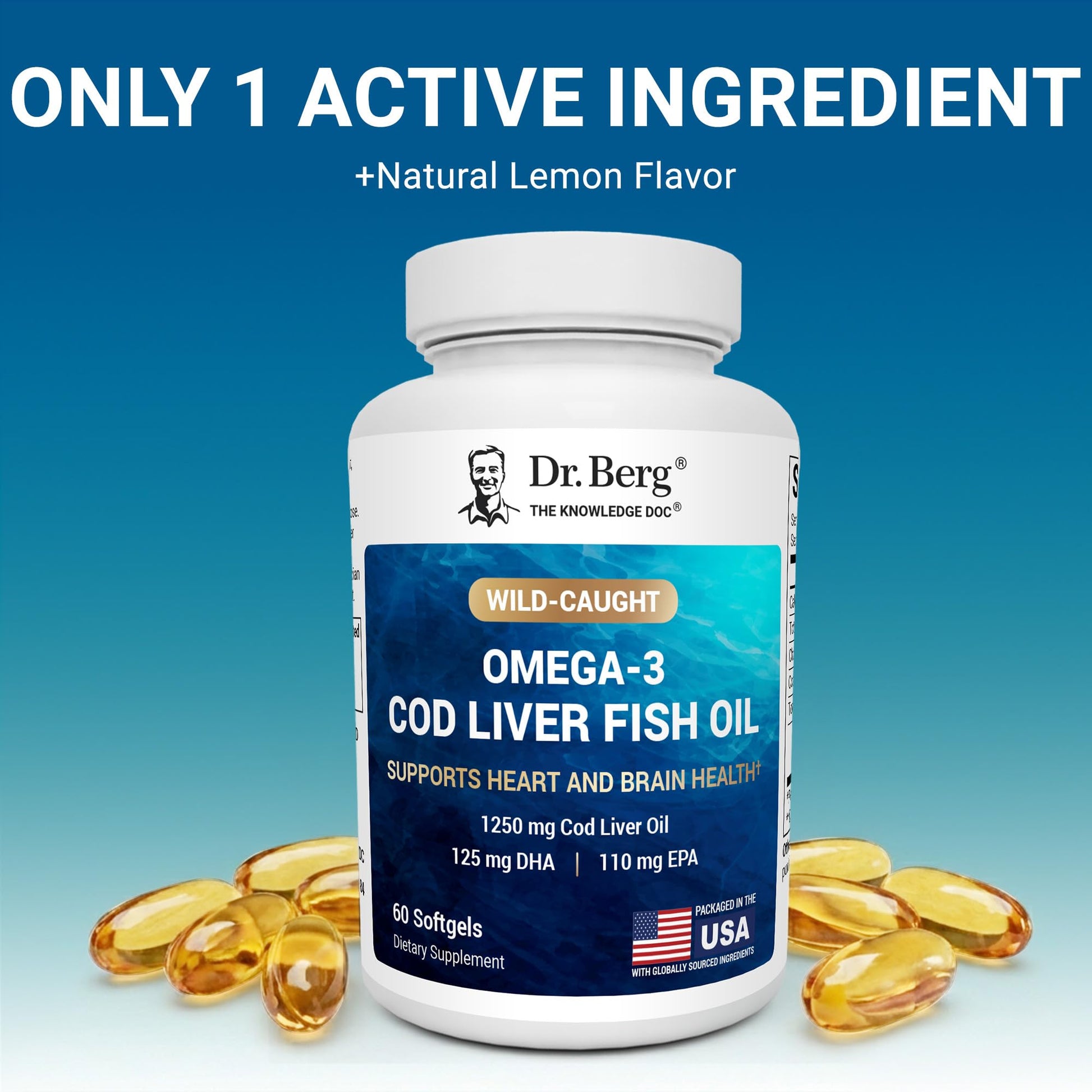 Dr. Berg Omega-3 Cod Liver Fish Oil 60 Softgels – Wild-Caught Icelandic Cod – Omega 3 EPA & DHA – Heart, Brain, Immune & Eye Support* – Lemon Flavor – 4X Lab-Tested – Non-GMO, No Fillers Dr. Berg Nutritionals buy supplements canada