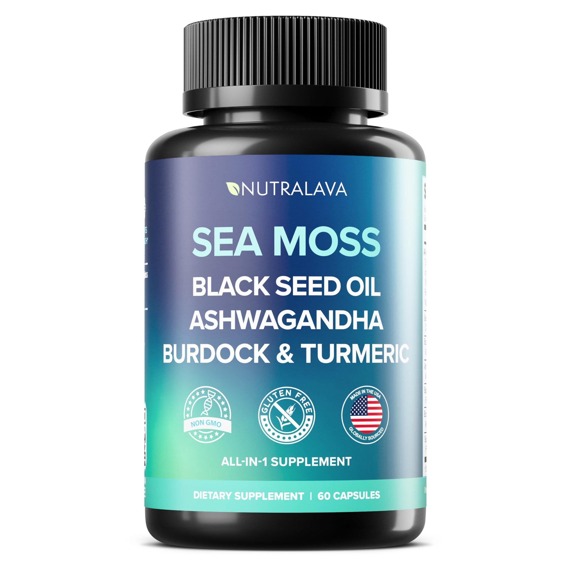 NUTRALAVA Sea Moss Pills, All-in-One Blend with Irish Sea Moss Black Seed Oil Ashwagandha, Sea Moss Capsules for Women and Men - Gluten-Free, Non-GMO, 60 Capsules NUTRALAVA buy supplements canada