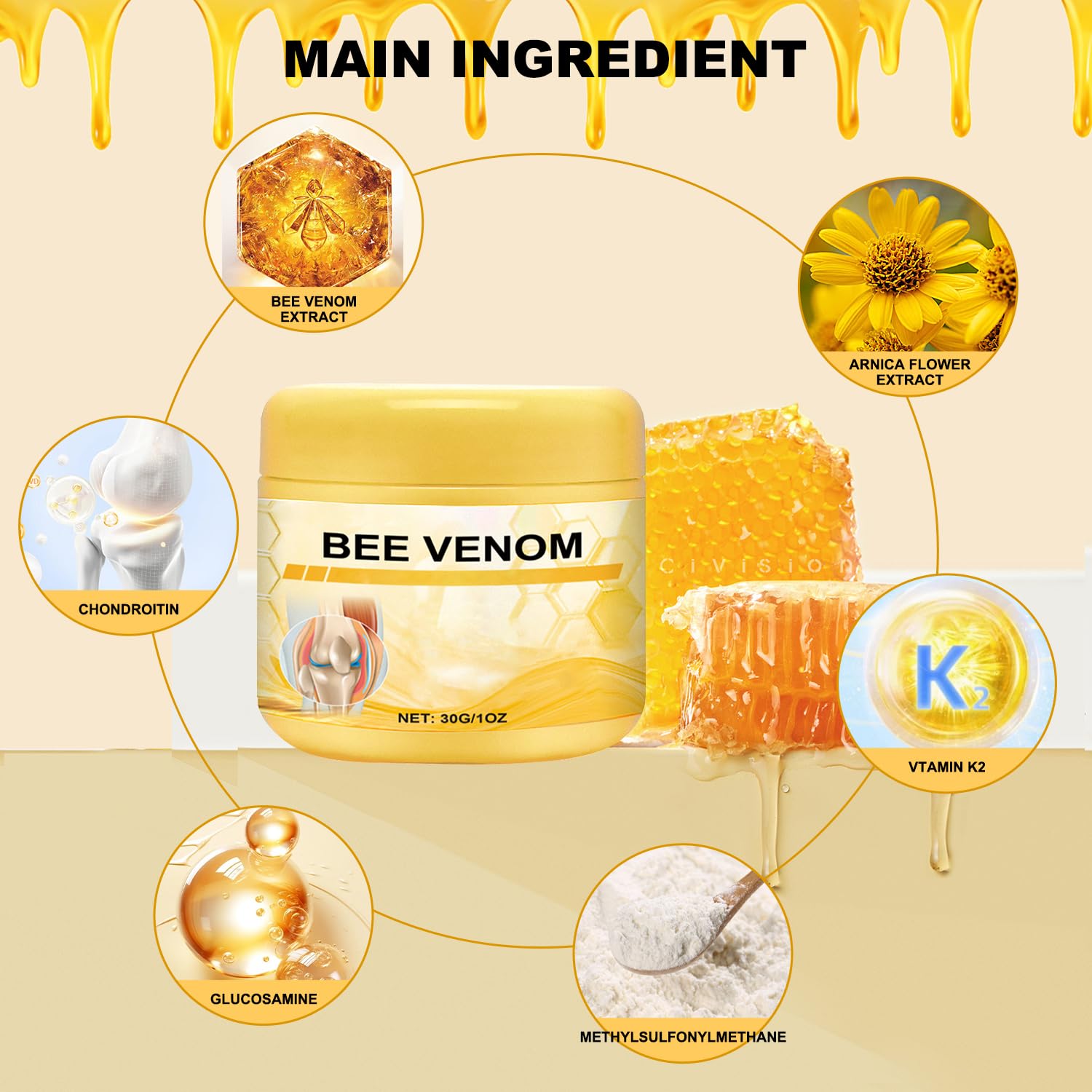 Botou 2PCS New Bee Venom Professional Joint Cream, for Neck, Waist, Back, Hands, Feet and Legs Advanced Bee Propolis Joint Cream, yellow Botou buy supplements canada