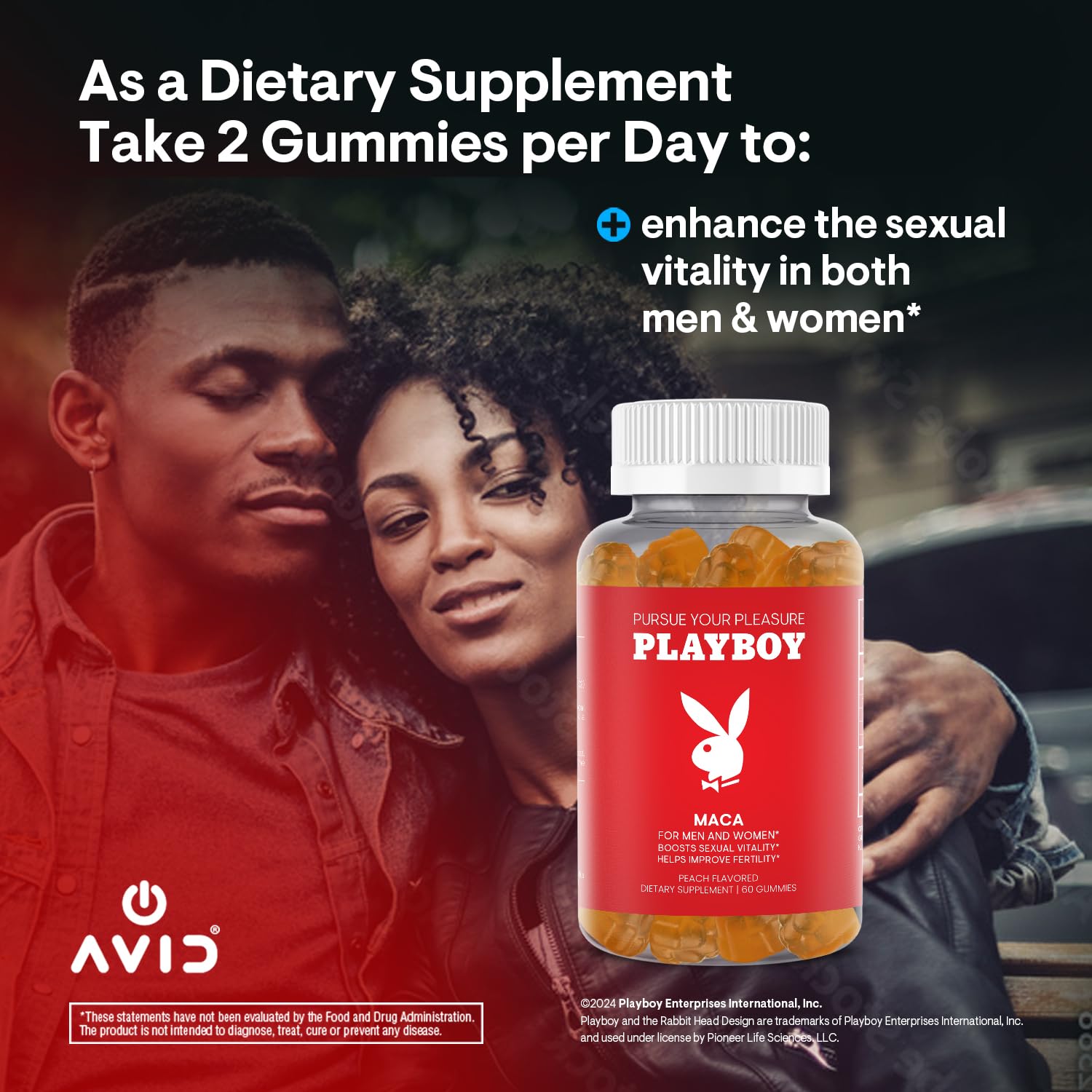 Playboy - Maca Root Gummies for Women and Men (60 Count - Peach Flavored) - Boost Sexual Vitality, Libido, Fertility - Supplement - 100% Natural, Vegan Non GMO - 4:1 Extract Maca Peruana Avid buy supplements canada