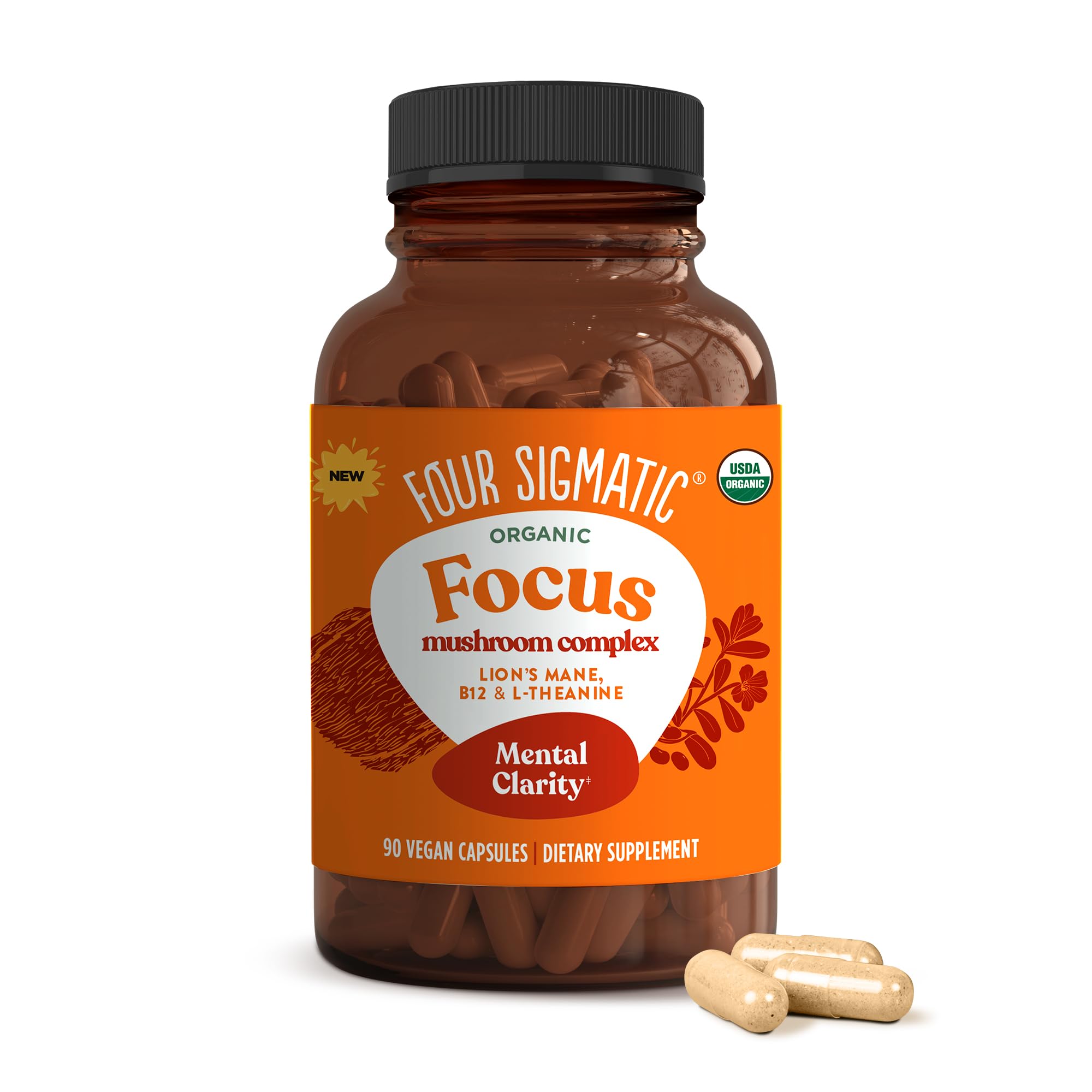 Four Sigmatic Focus Capsules | Lion's Mane Supplement Capsules | Brain Boosting Complex with Ashwagandha, Bacopa Monnieri & Rhodiola | Vegan Nootropic Adaptogen & Mushroom Supplement | 30 Servings Four Sigmatic buy supplements canada