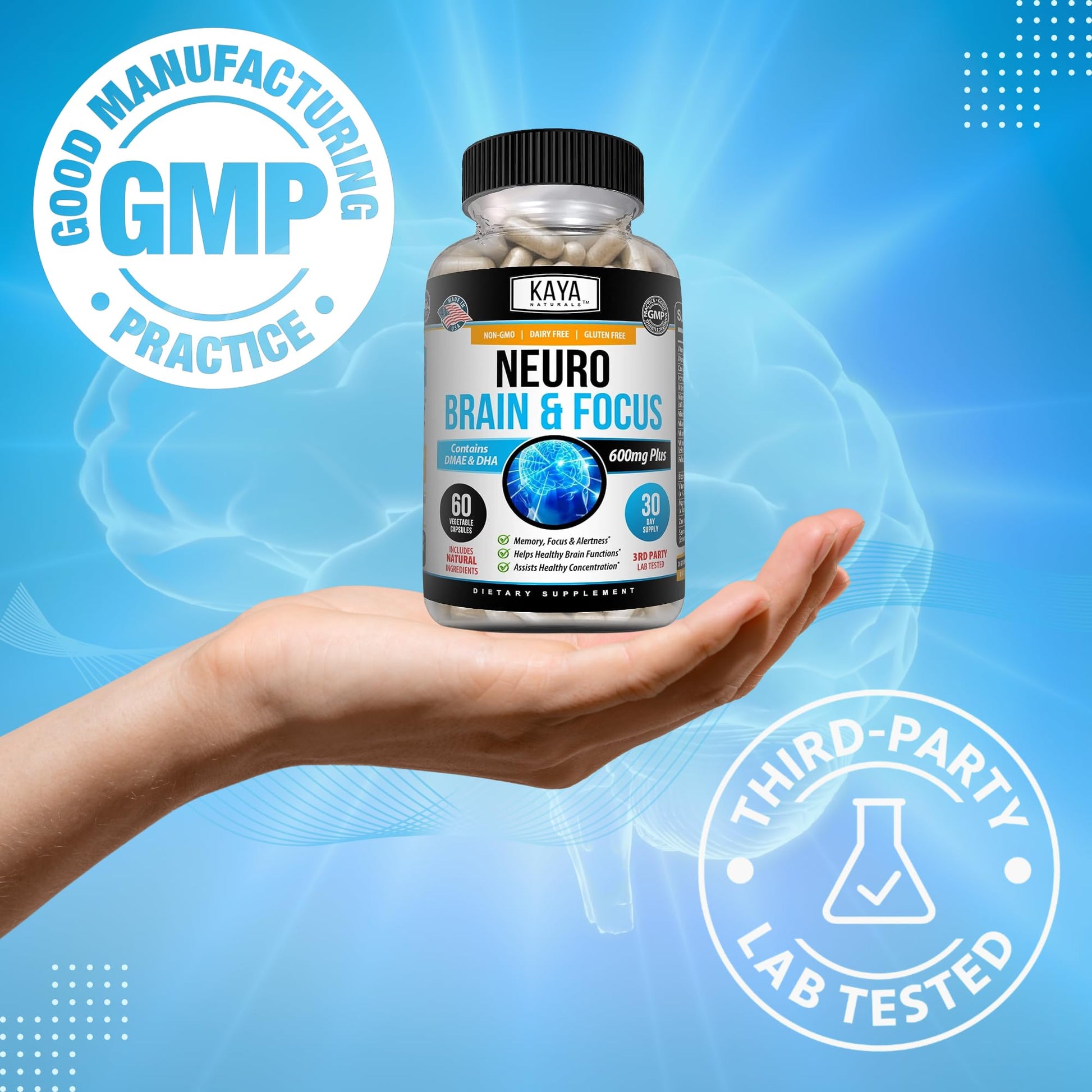 Kaya Naturals - Neuro Brain for Memory & Focus - Nootropic Energy Capsule - Nootropic Brain Support Supplement - Focus & Concentration & Learning Accuracy - Cognitive Function - 60 Count Kaya Naturals buy supplements canada