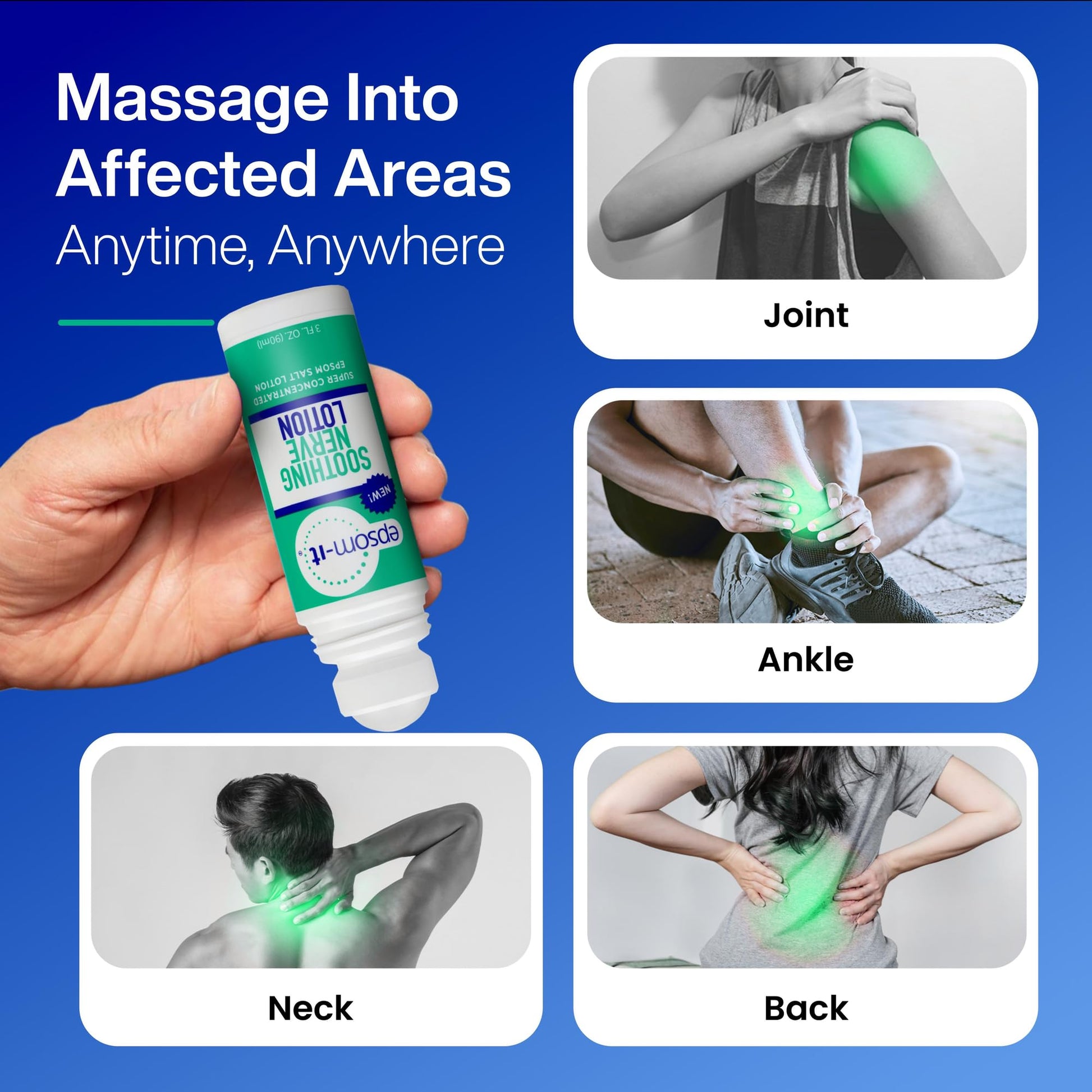 Epsom-It Soothing Nerve Lotion - Roll On Epsom Salt Magnesium Lotion, Topical Magnesium Cream with Capsaicin & Arnica for Tired Muscles and Sleep, 3oz EPSOM-IT buy supplements canada