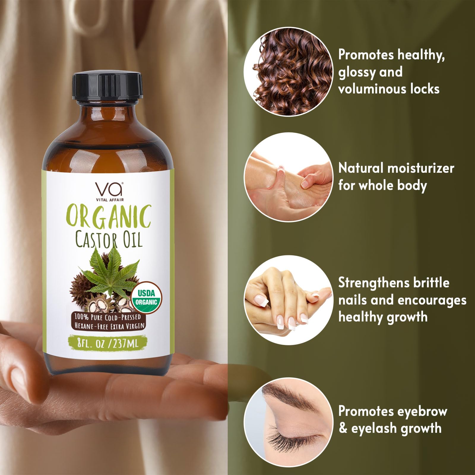 VITAL AFFAIR Castor Oil Organic Cold Pressed Unrefined Glass Bottle- USDA Certified Organic Castor Oil VITAL AFFAIR buy supplements canada