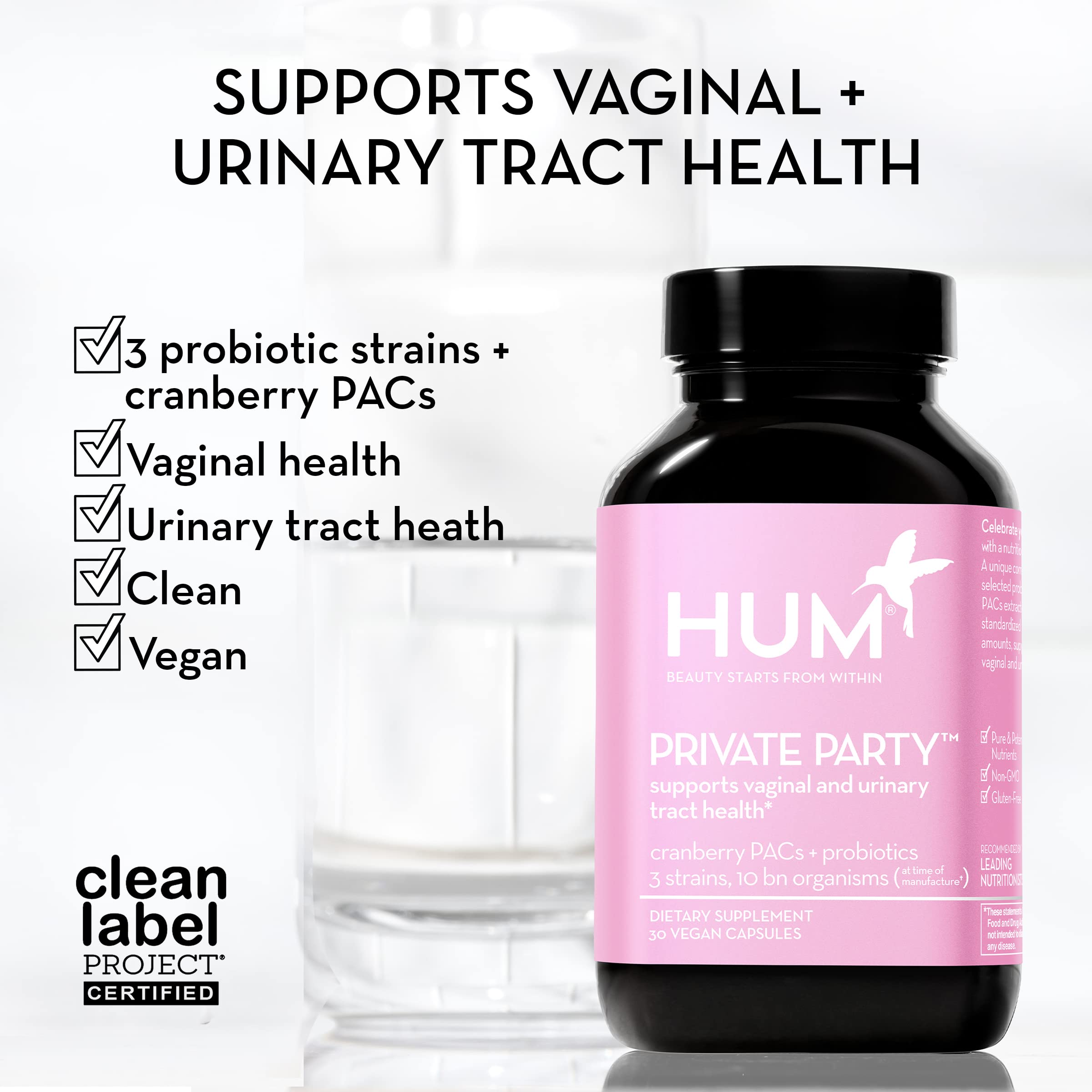 HUM Private Party Vaginal Probiotics for Women, pH Balance and Urinary Tract Support Vaginal Probiotic Supplement with Cranberry & Lactobacillus Blend, Women's Health Cranberry Pills, 90 Capsules HUM buy supplements canada
