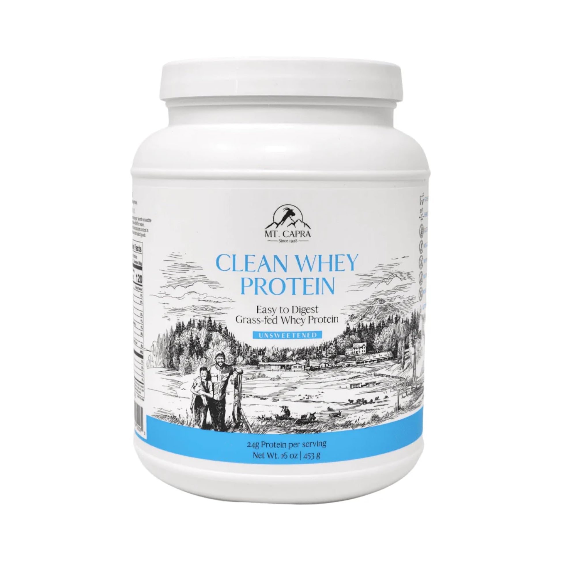 Mt. Capra Clean Whey Protein | Grass-Fed Undenatured Goat Whey Protein Powder | 24 g Protein Per Serving, All Natural, Non-GMO, High in Branch Chain Amino Acids | Unsweetened | 15 Servings - 16 oz MT. CAPRA SINCE 1928 buy supplements canada
